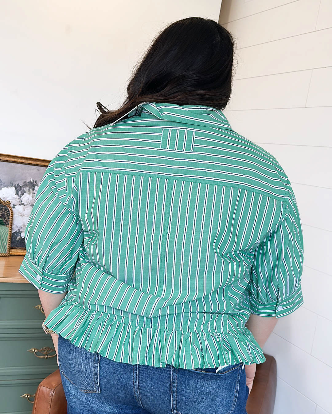 Mixed Emotions Striped Ruffle Hem Shirt