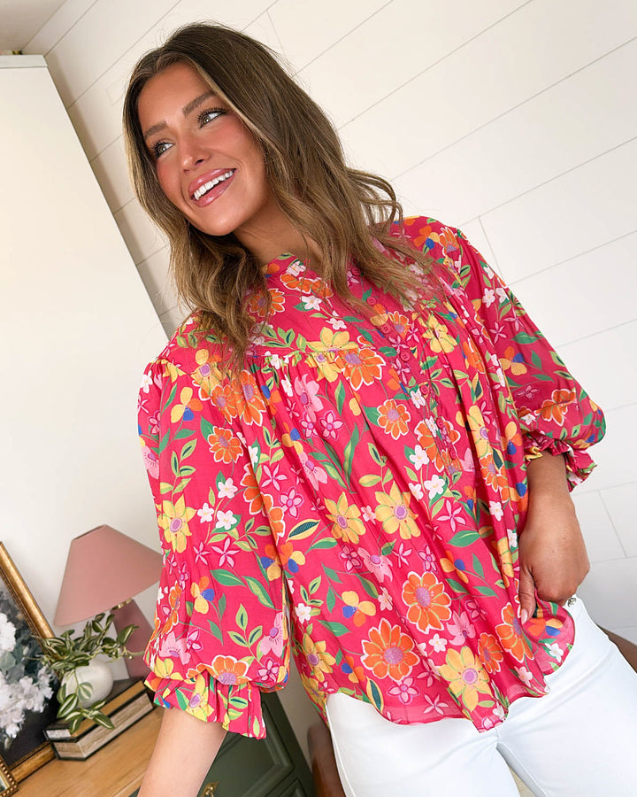 Bloom Fever Floral Half Button Blouse