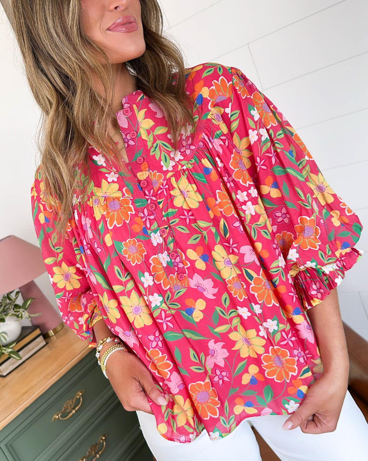 Bloom Fever Floral Half Button Blouse
