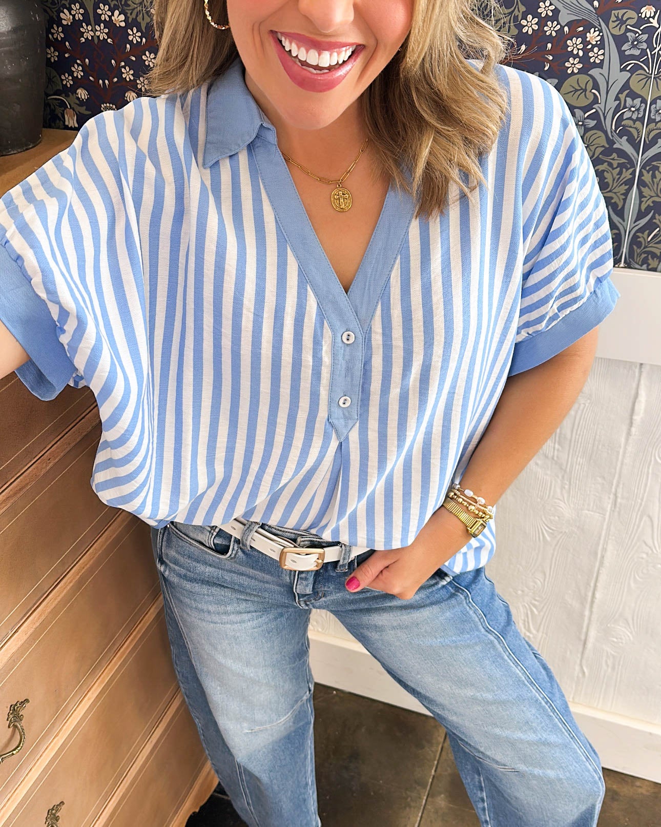 Point Of View Oversized Striped Hi-Lo Shirt