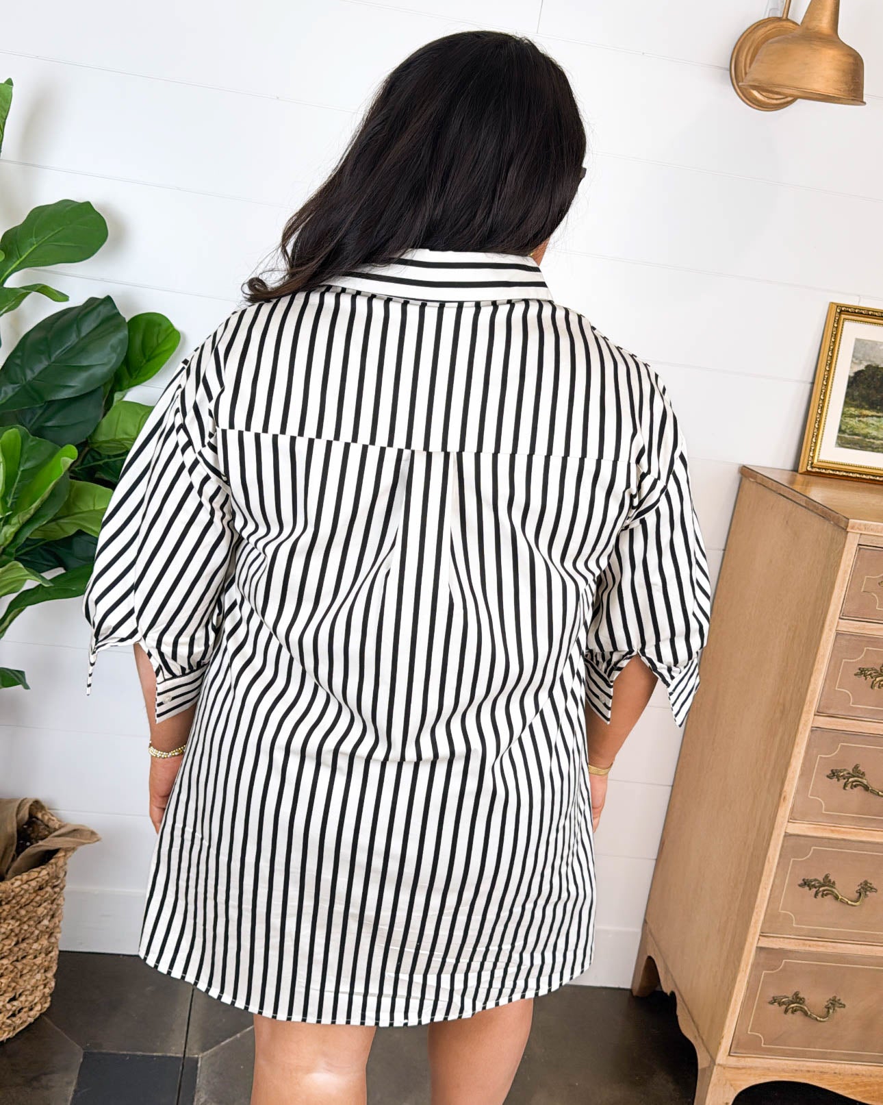 Boardwalk Beauty Striped Puff Sleeve Shirt Dress