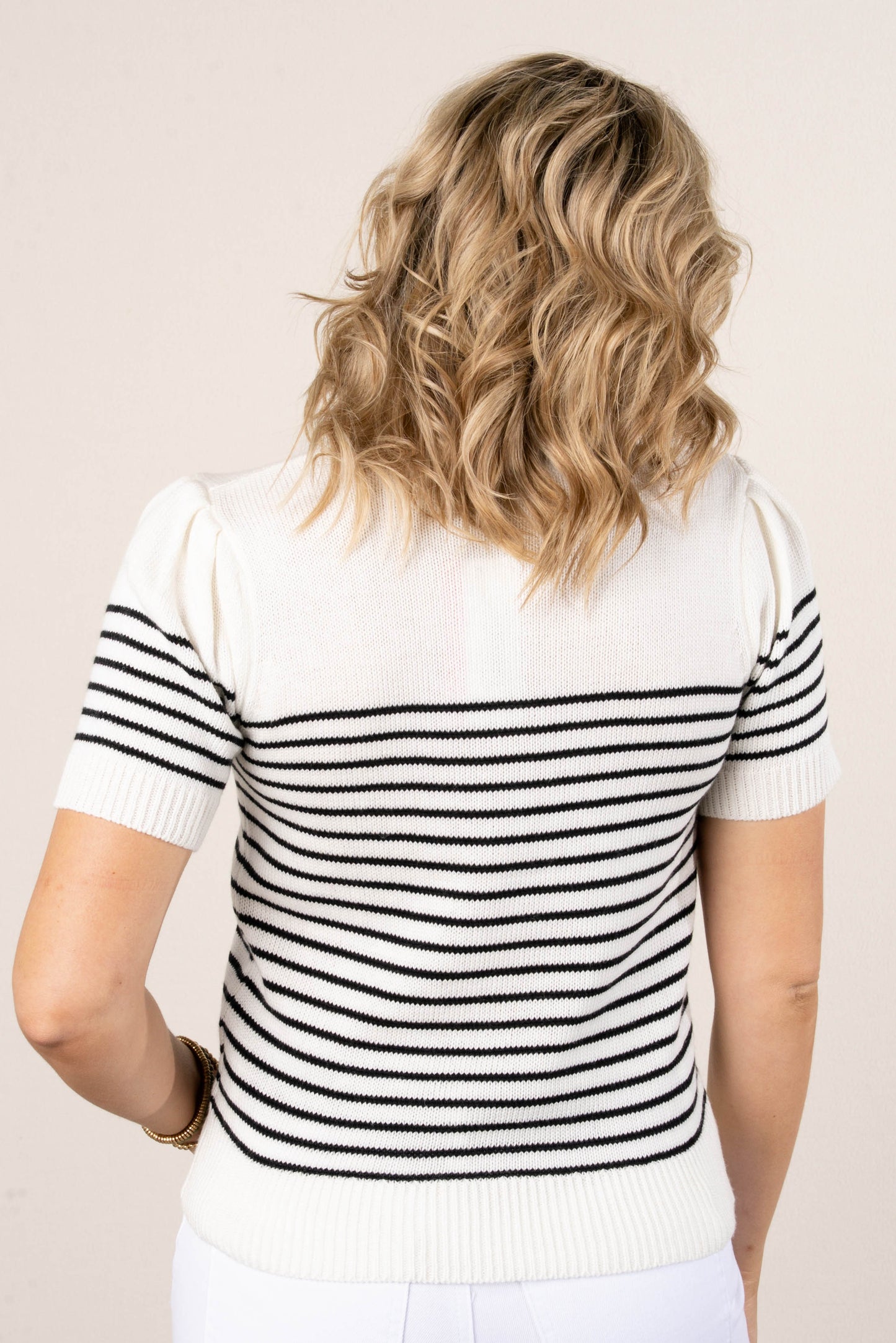 Striped Pleat Shoulder Sweater