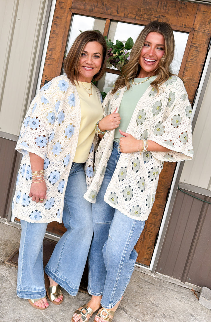 Storyteller Floral Crocheted Open Knit Cardigan