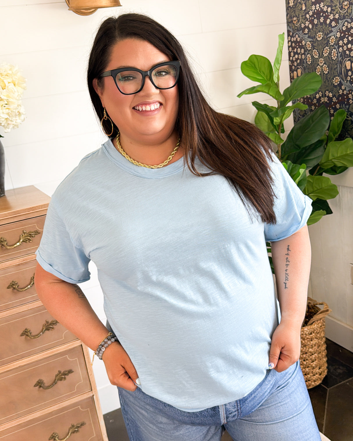 Early To Rise Slub Knit Raw Hem Tee