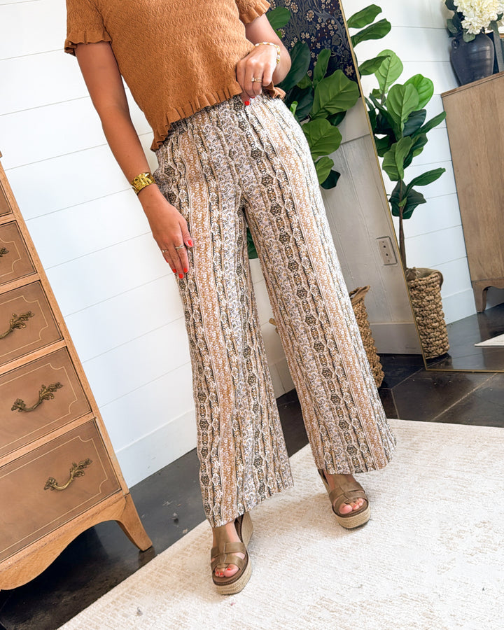 Desert Bloom Border Print Wide Leg Pants