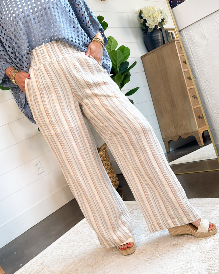 Rising Tide Striped Gauze Knit Wide Leg Pants