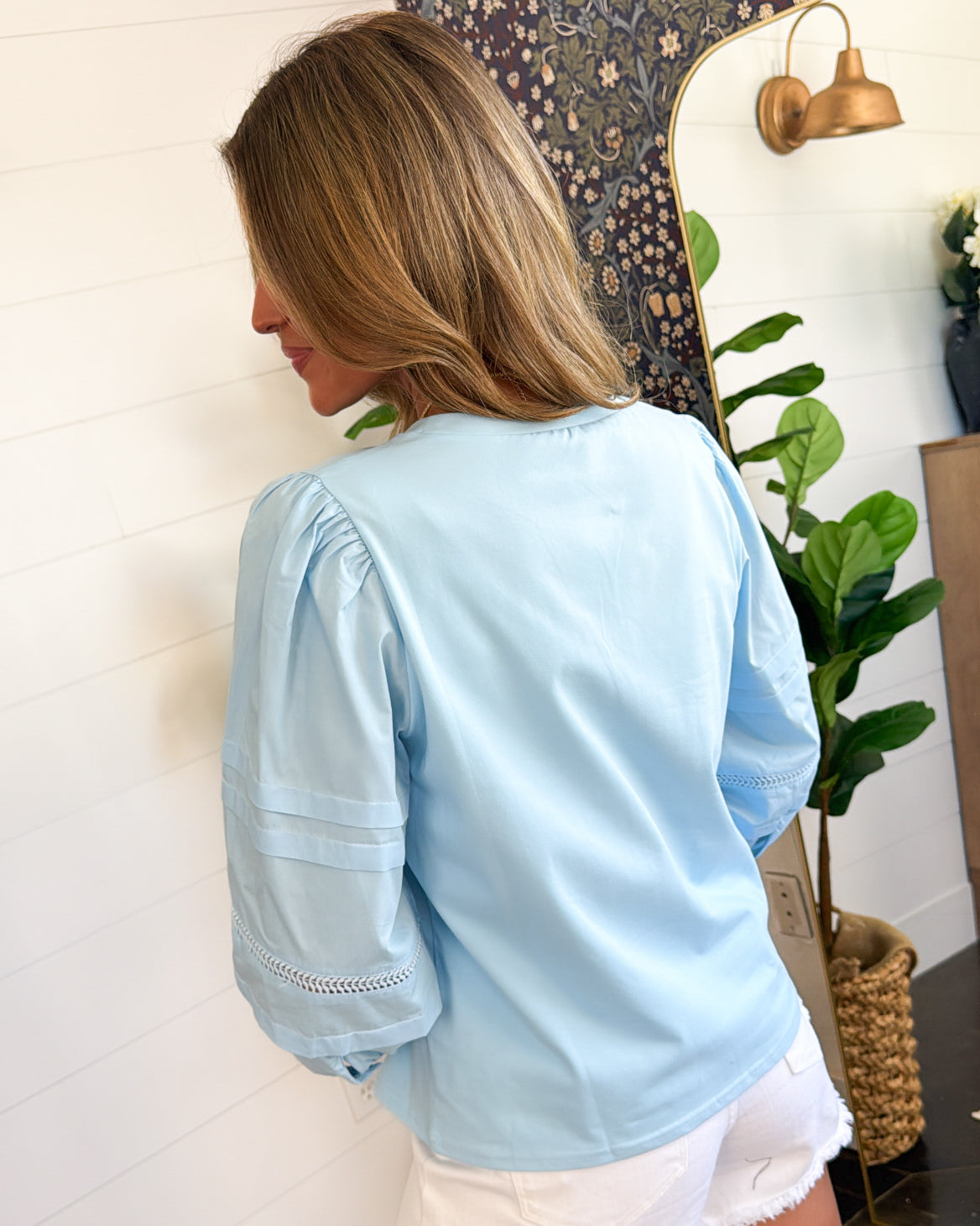 Sundance Skies Mixed Knit Peasant Sleeve Top