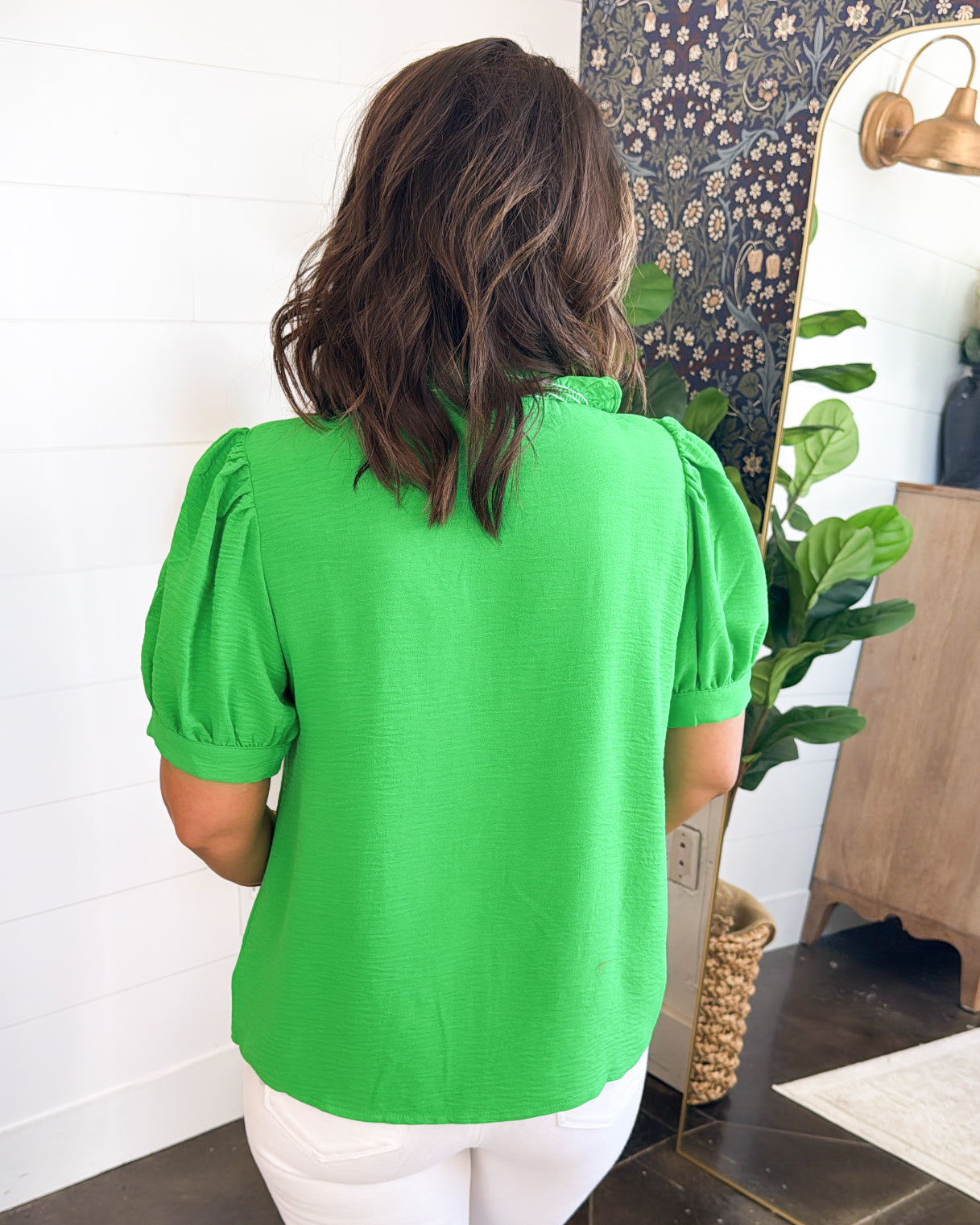 All The Envy Ruffled Button Up Blouse