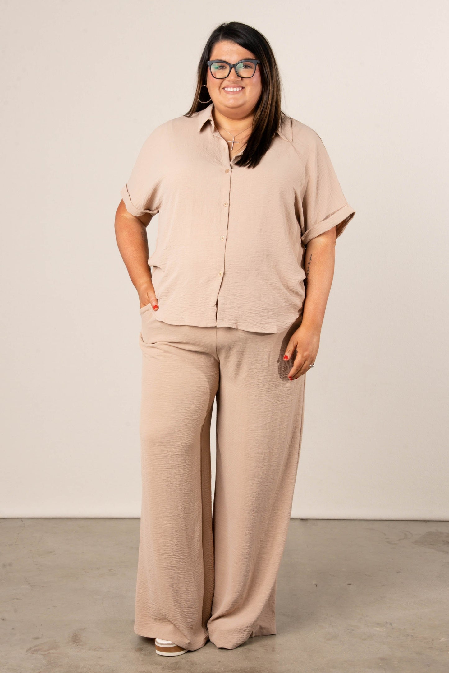 Crinkle Knit Top + Pant Set