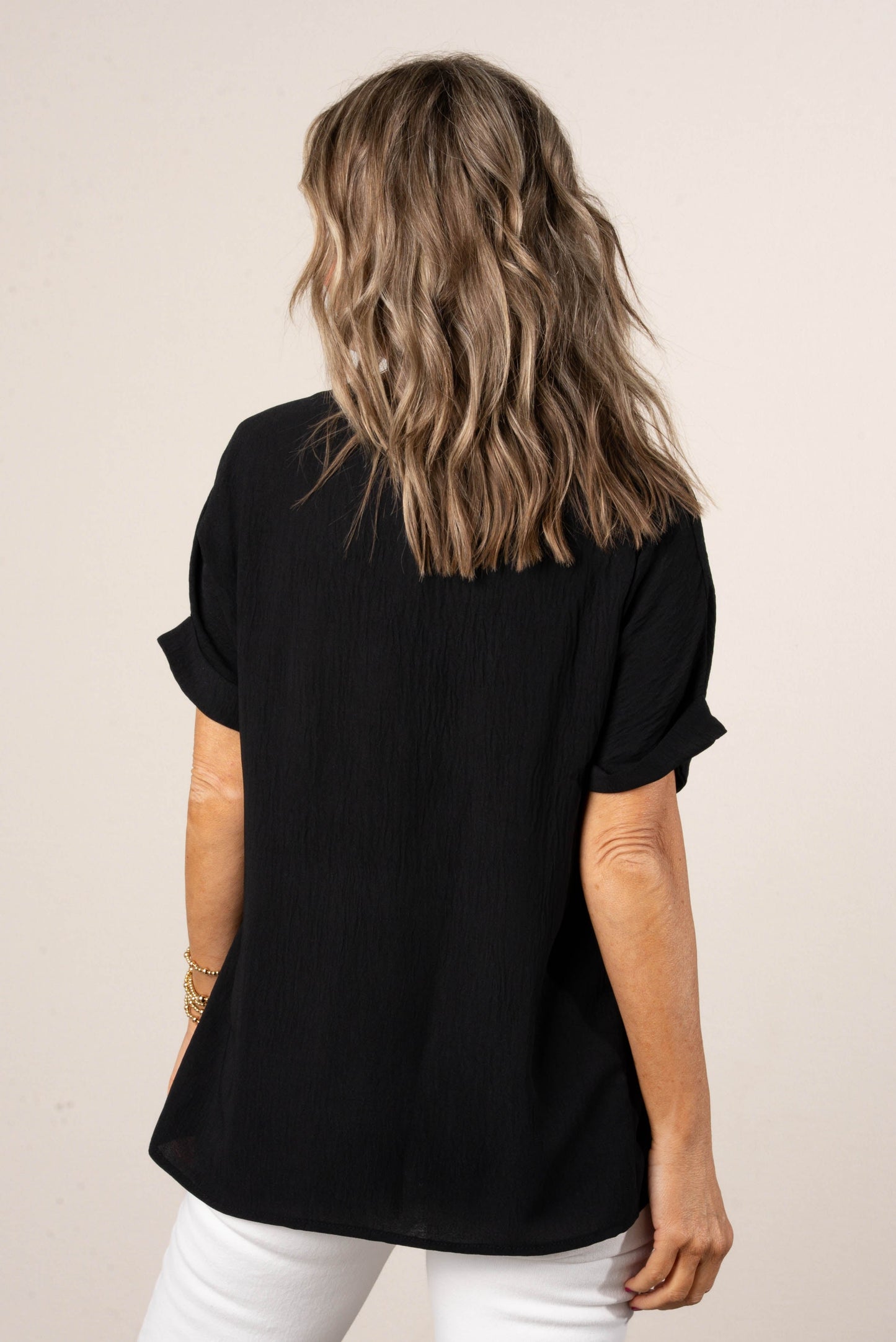 Front Pleat Cuffed Sleeve Top