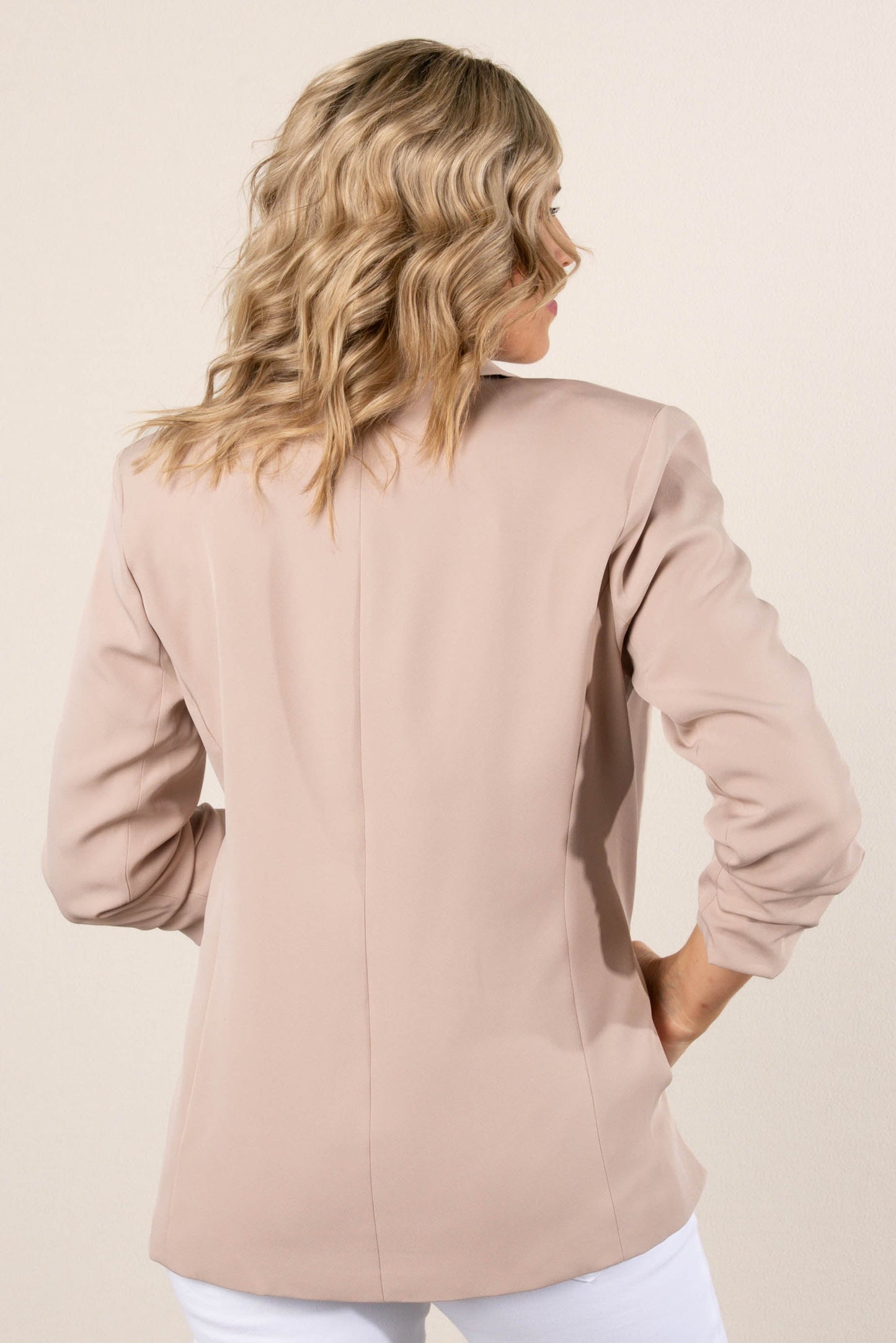 Open Front Ruched Sleeve Blazer