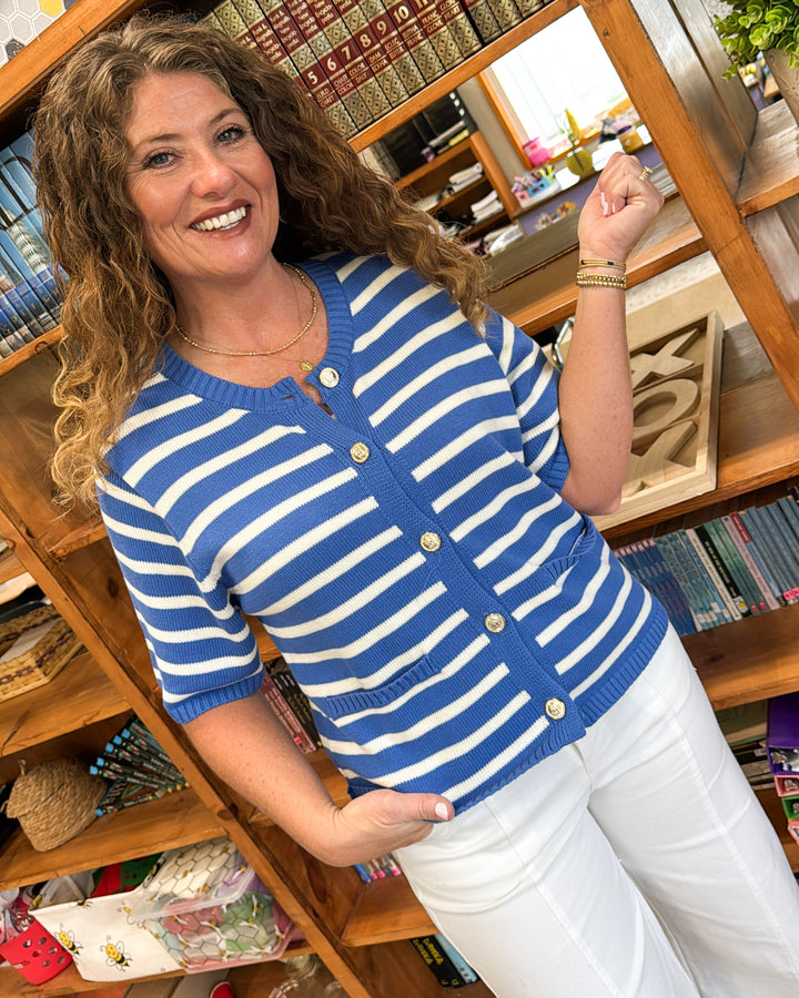 The Sanibel Striped Gold Button Sweater