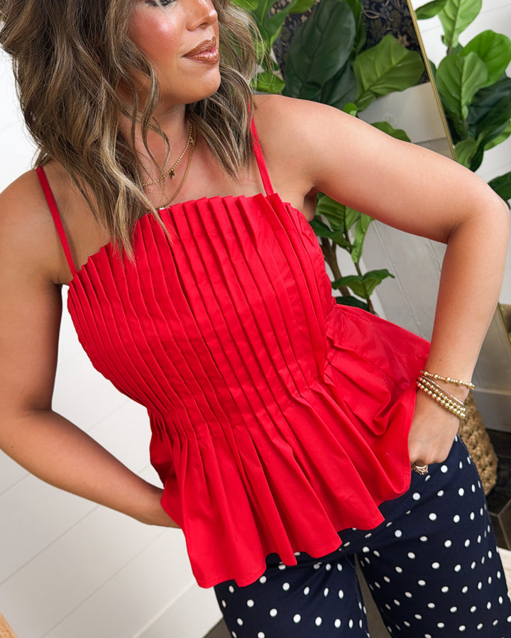 Total Flirt Pleated Cami Strap Peplum Top