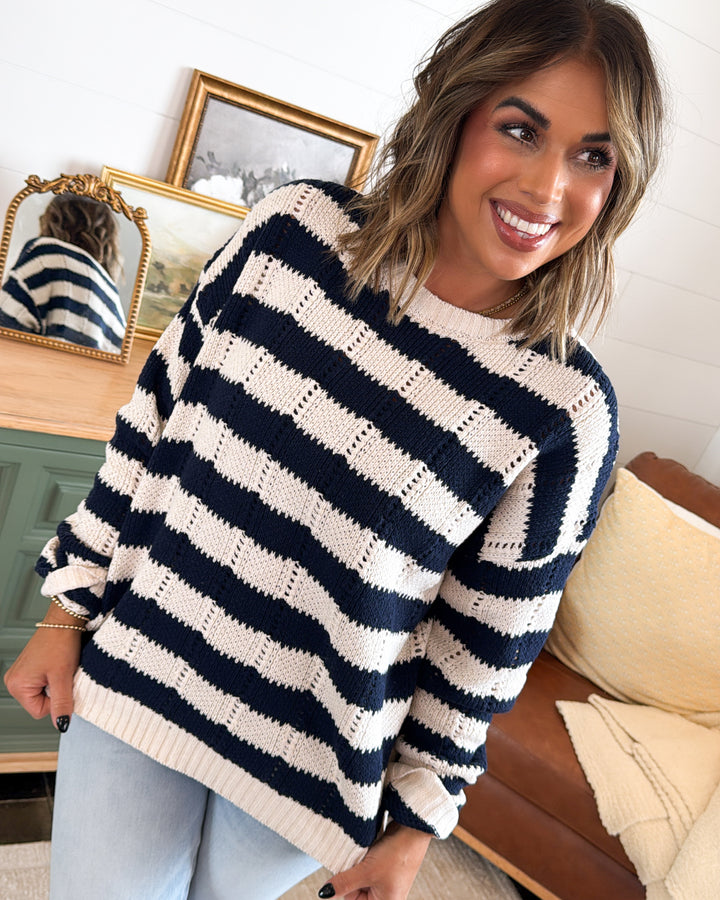Low Tide Striped Pointelle Knit Sweater