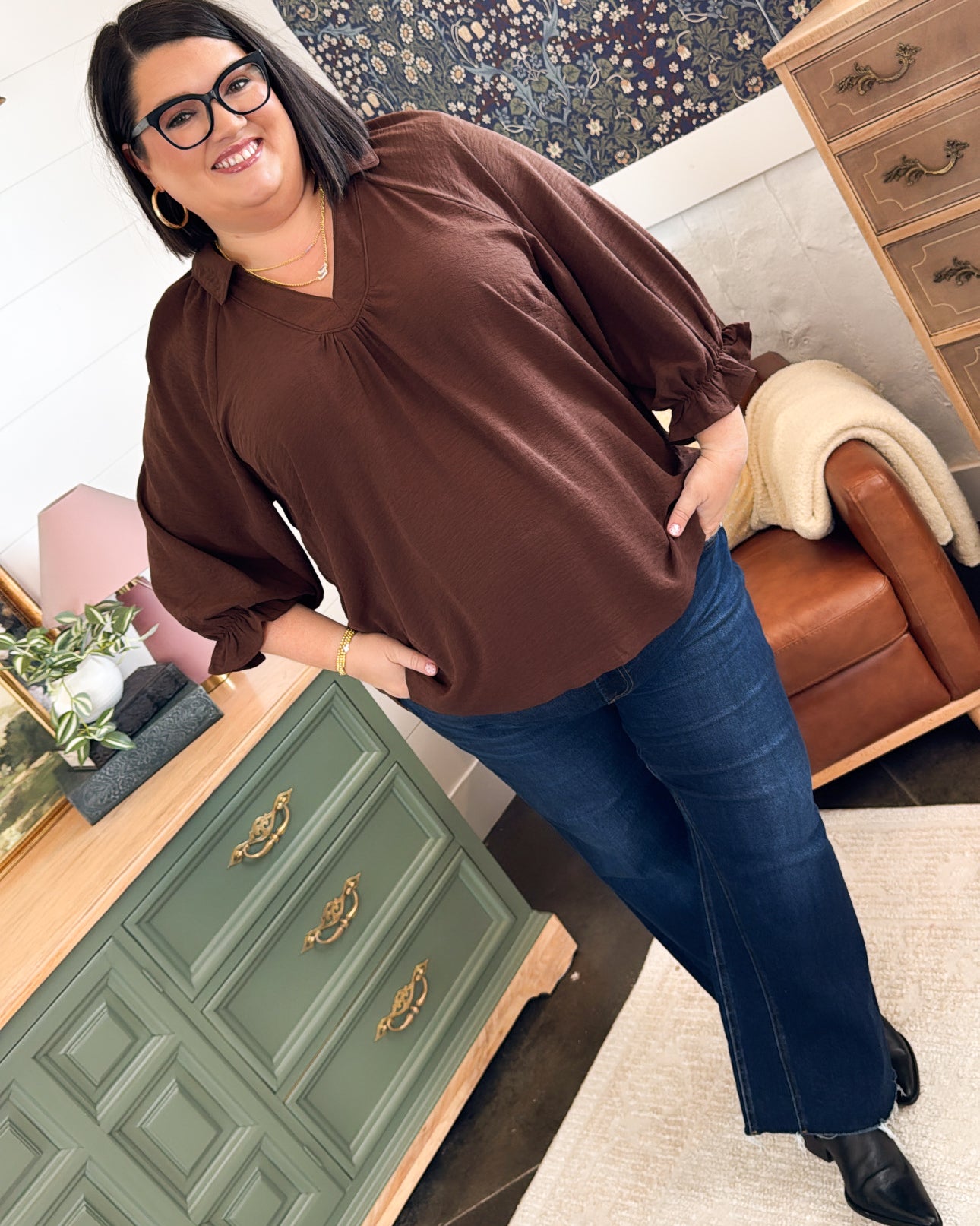 Simple Beauty Collared Pleat Detail Blouse