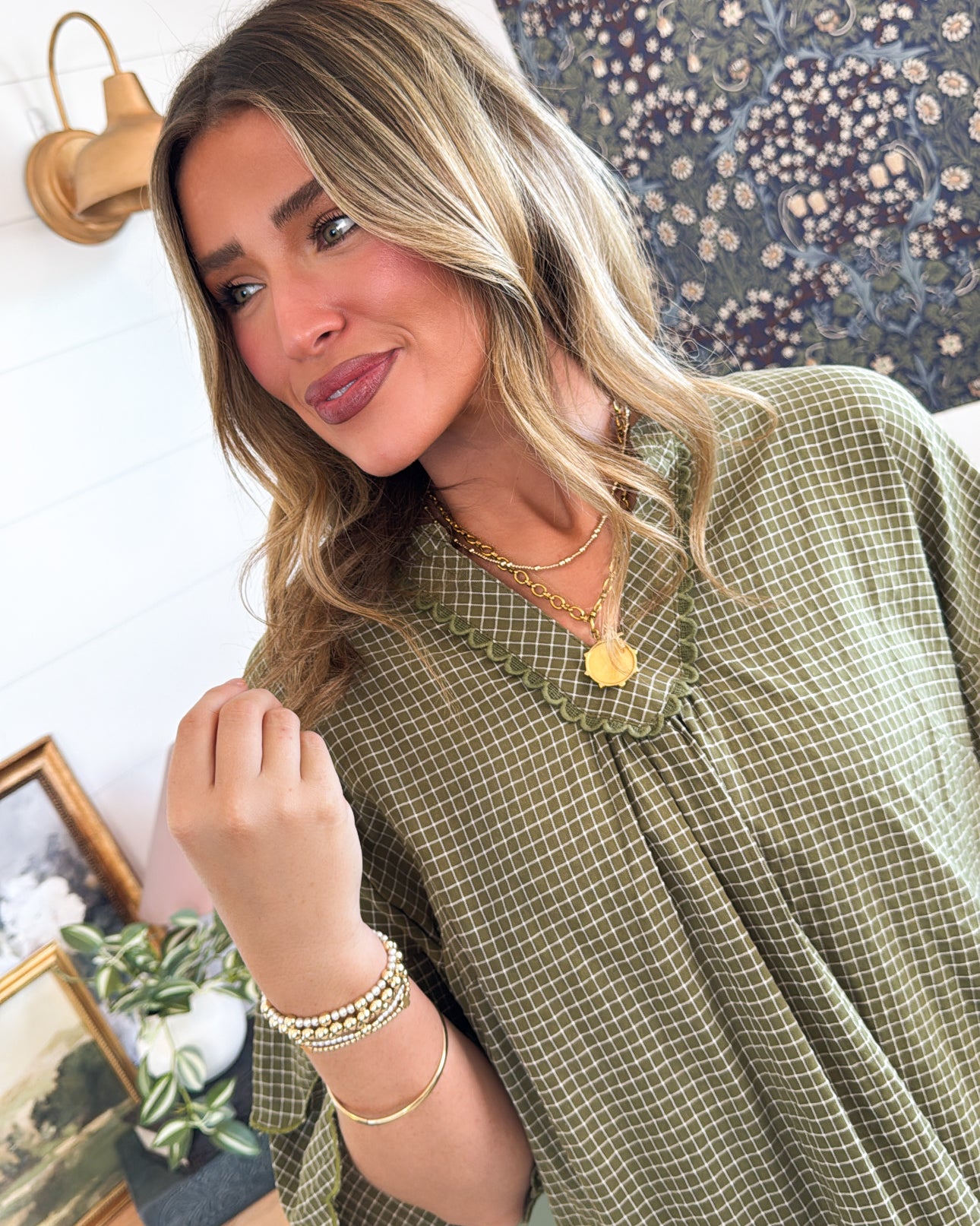 Checkmate Checkered Tiered Sleeve Blouse
