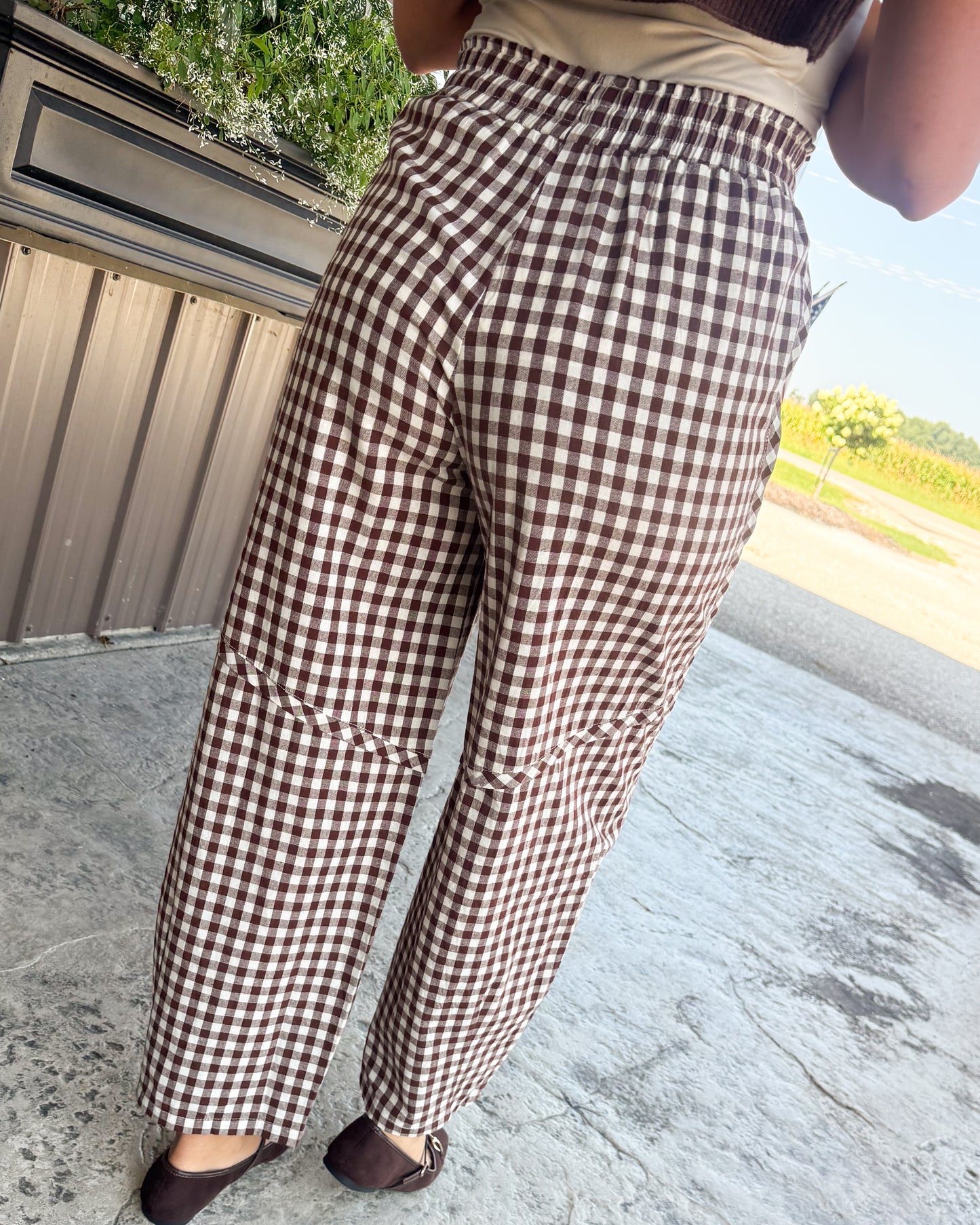 Country Charm Gingham Barrel Leg Pants