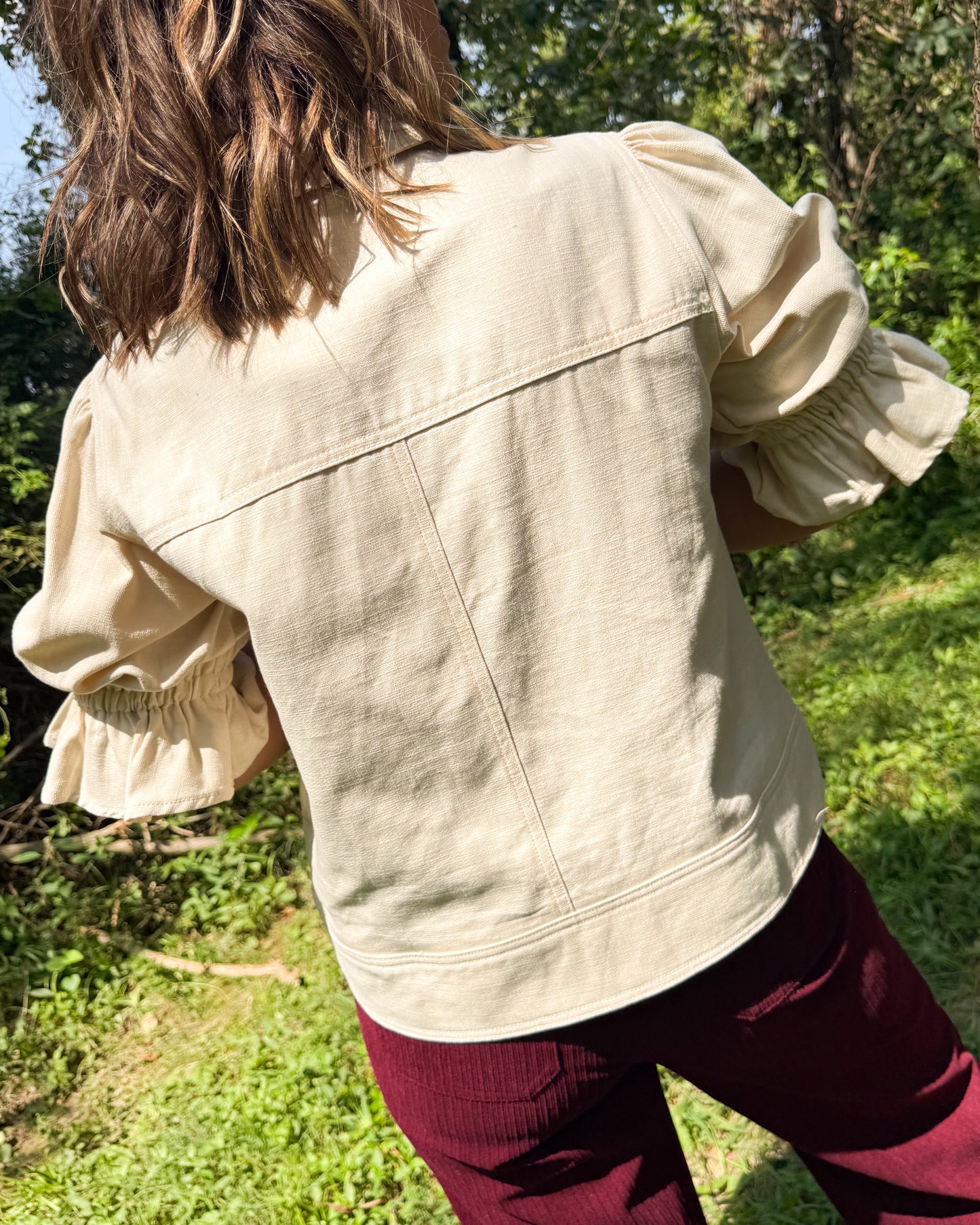 City Streets Ruffle Sleeve Zip Front Jacket