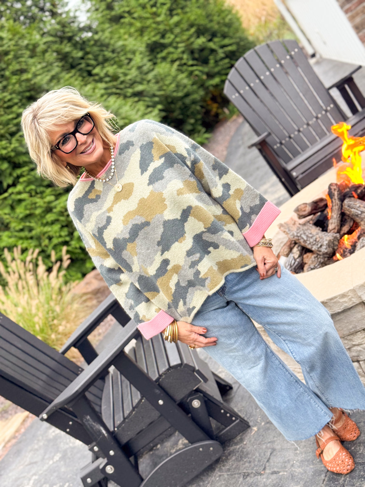 Camo Cutie Contrast Trim Sweater