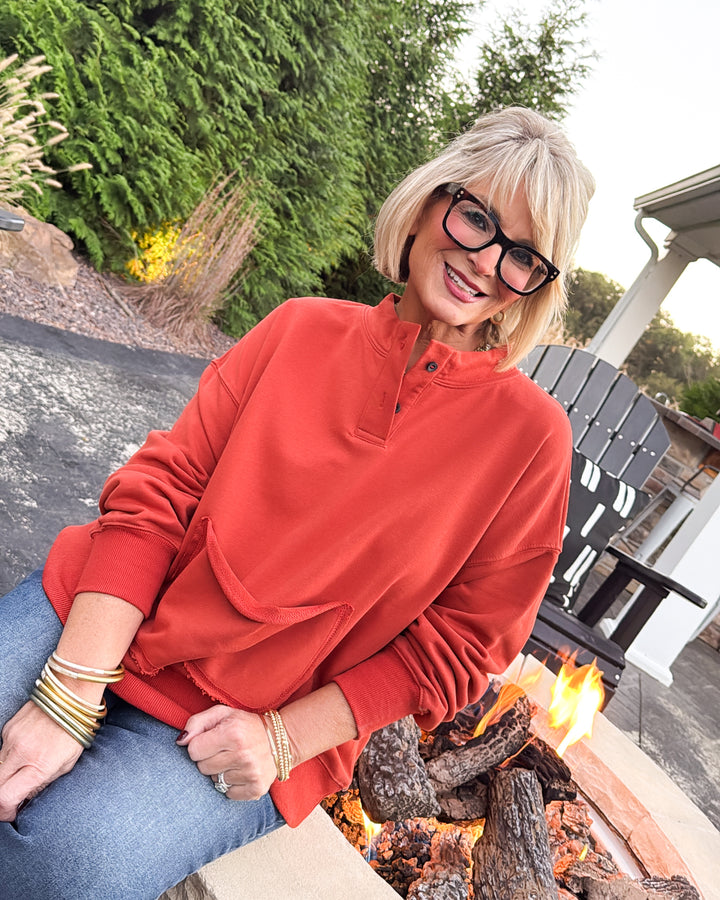 Cappuccino Sipping Henley Pouch Pocket Pullover