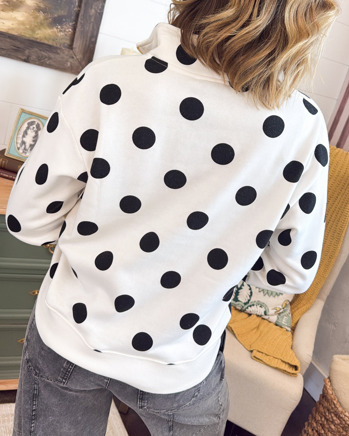 Comfort Spot Polka Dot Quarter Zip Pullover
