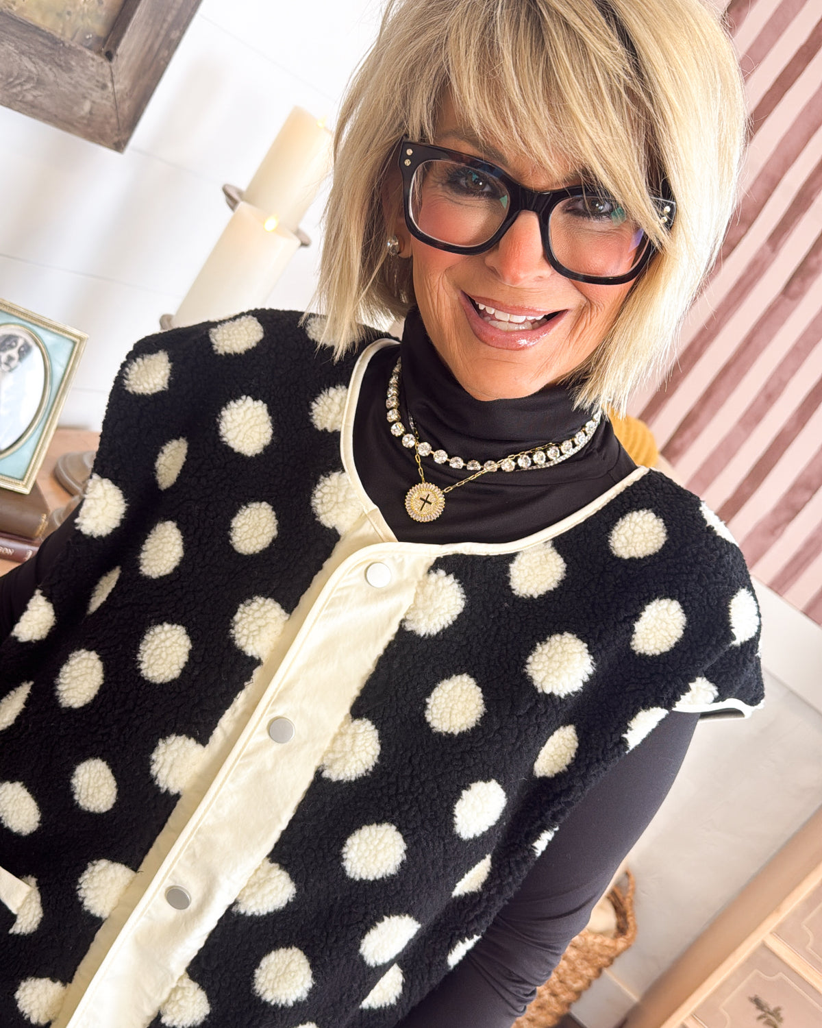 Spot Check Polka Dot Sherpa Vest