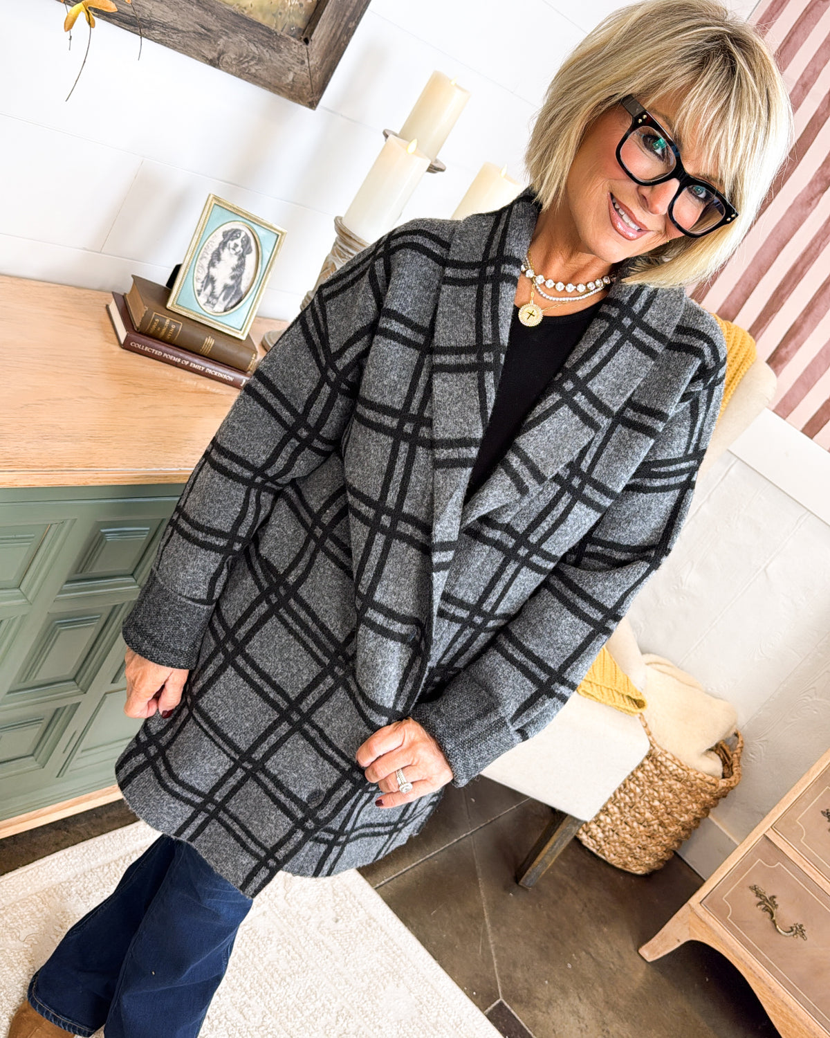 English Estate Plaid Sweater Coat