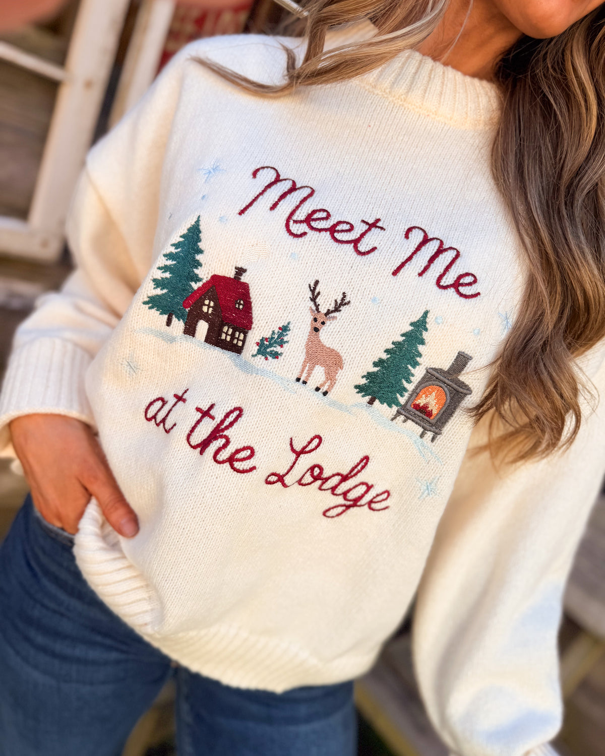 Meet Me At The Lodge Embroidered Knit Sweater
