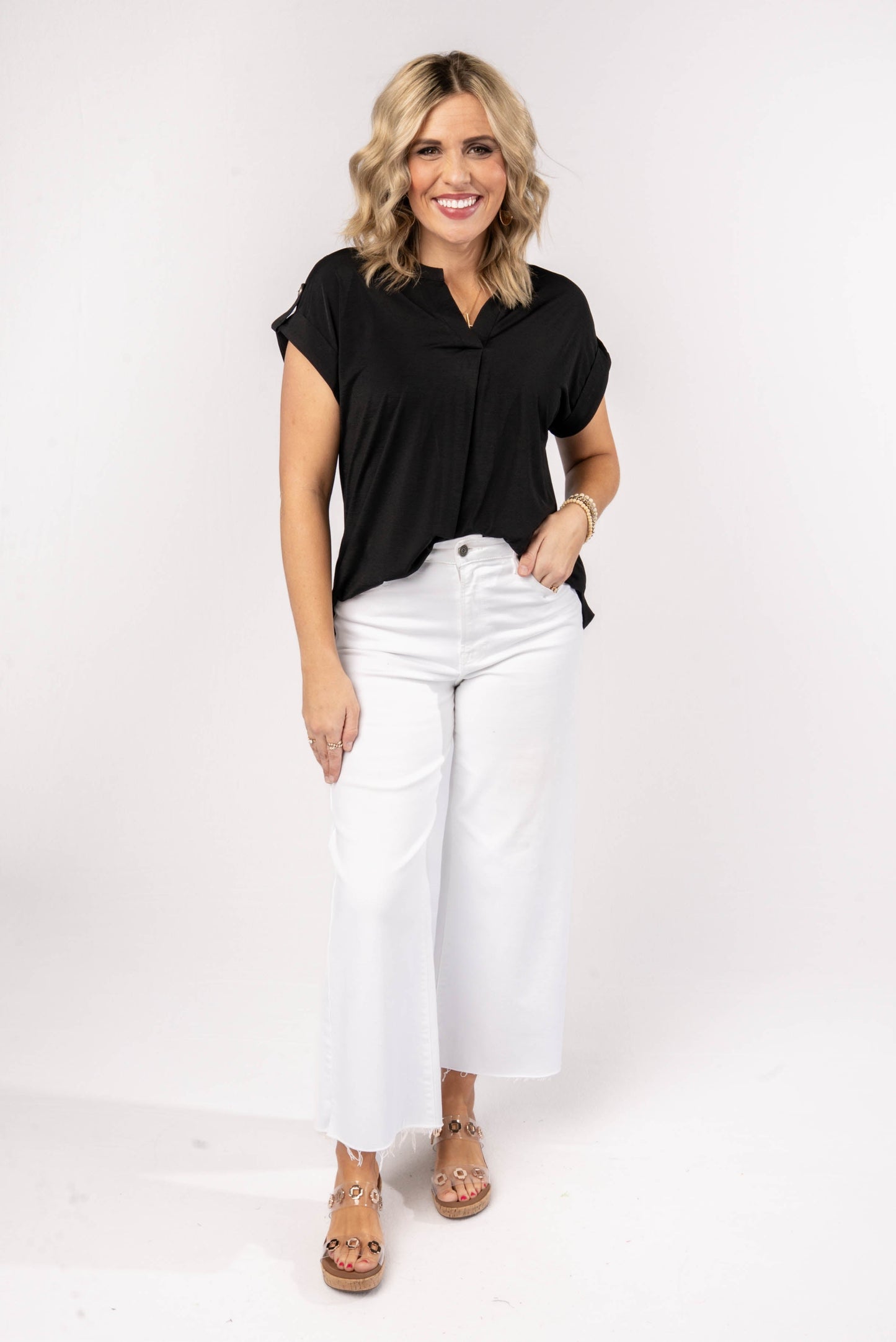 Liz Solid Short Tab Sleeve Top