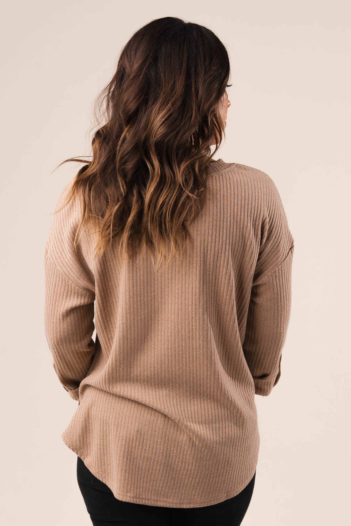 Ribbed Tab Sleeve Henley Top