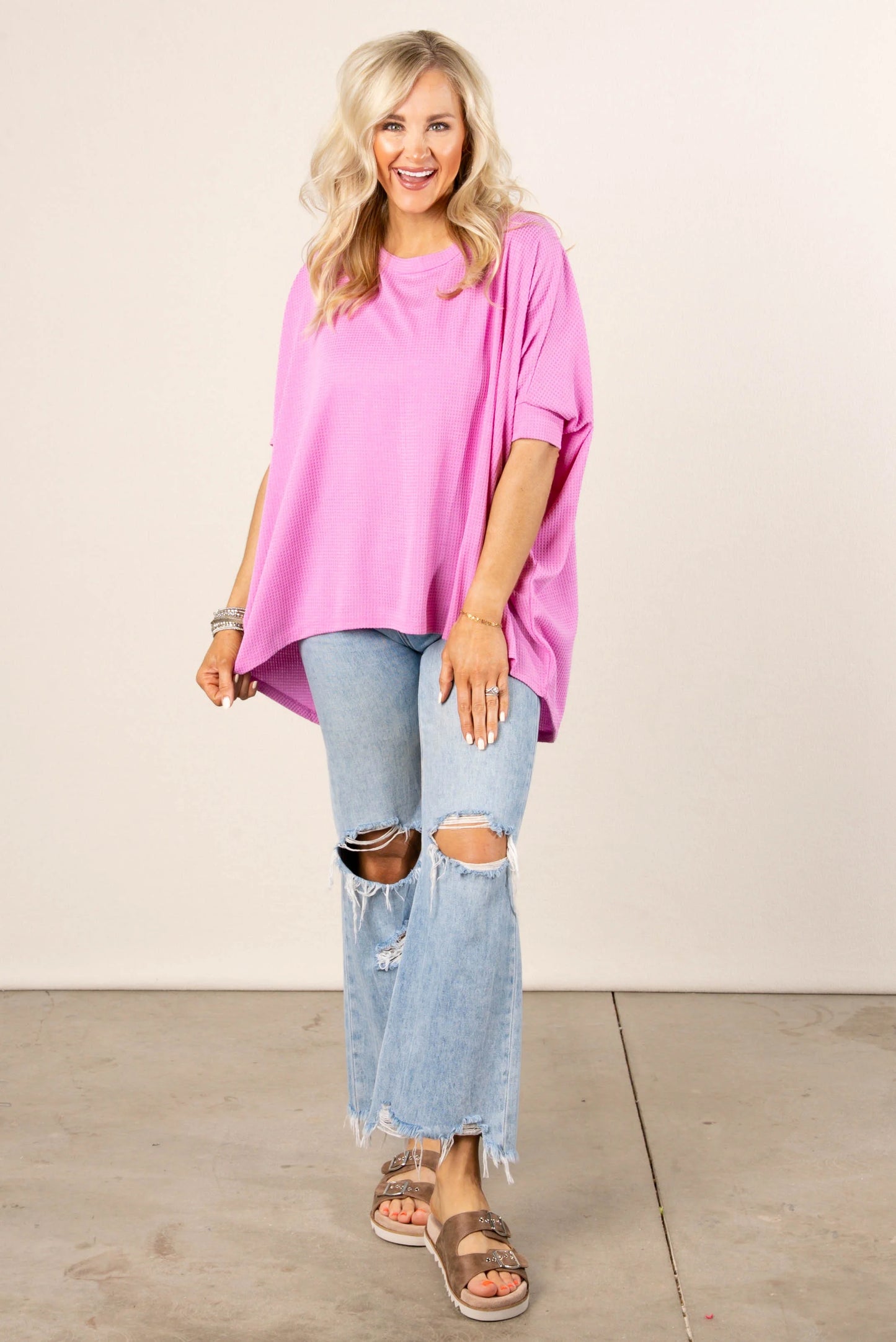 Waffle Knit Hi-Lo Poncho Top