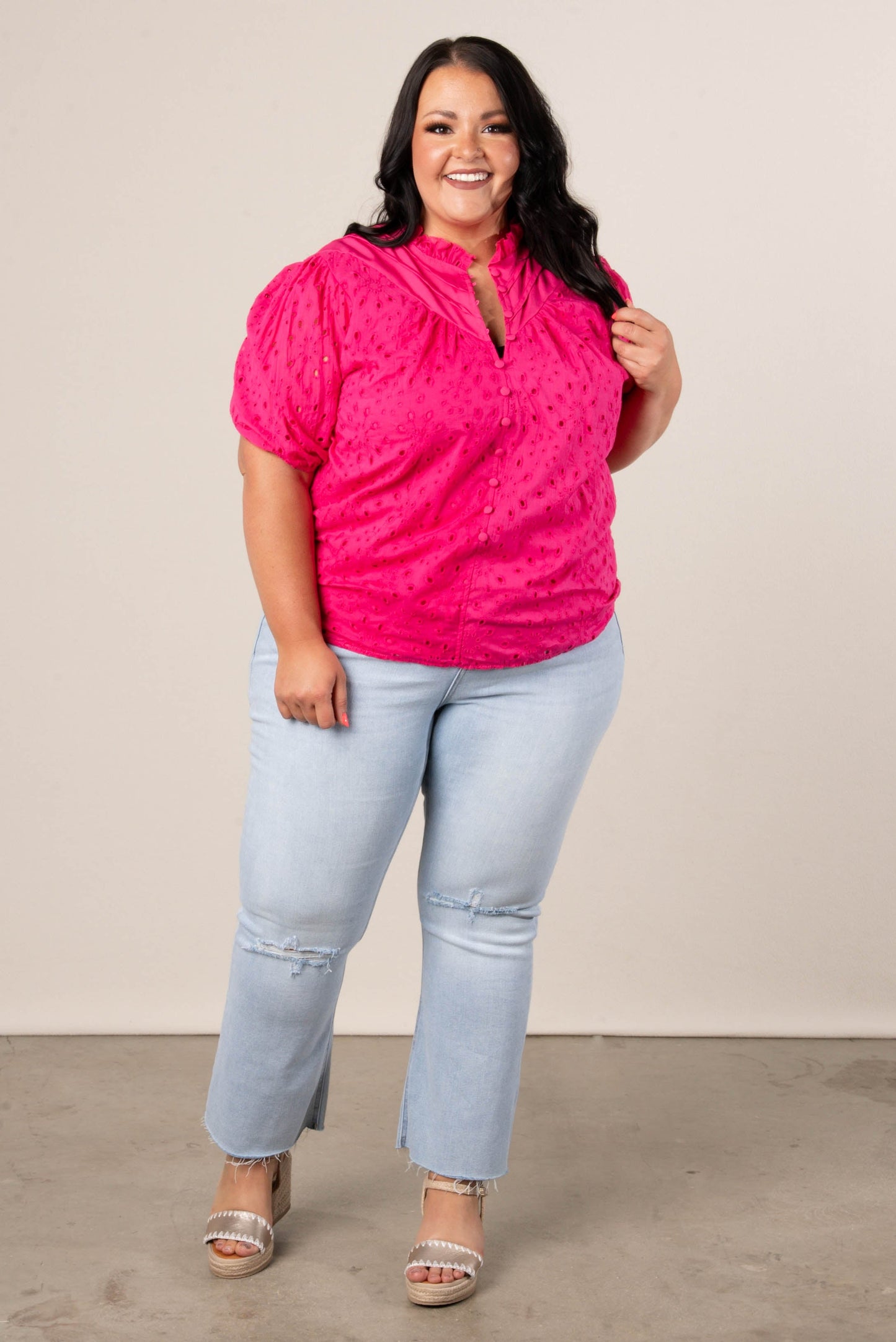 Georgia Mae Eyelet Bubble Sleeve Blouse