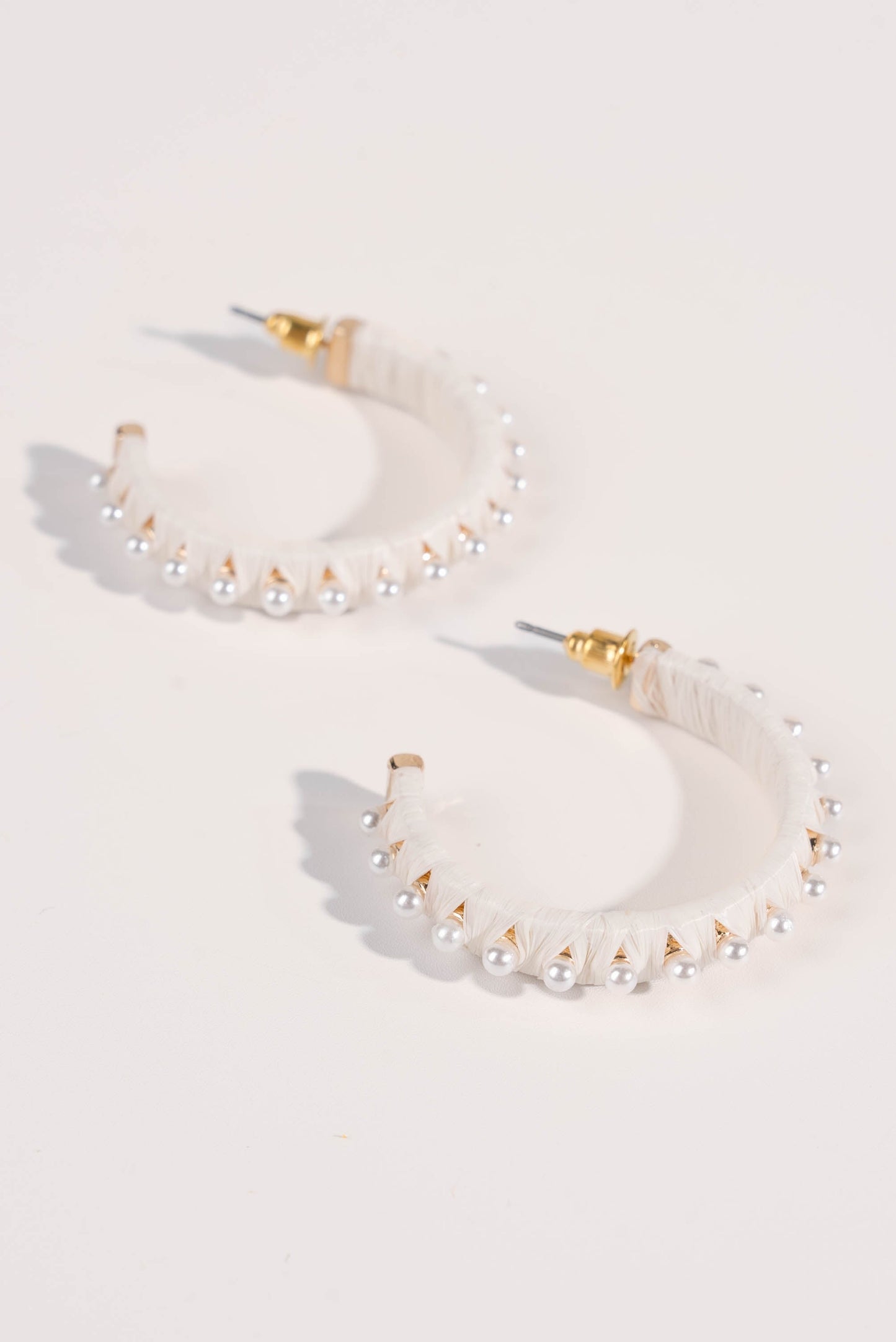 Raffia + Pearl Hoop Earrings