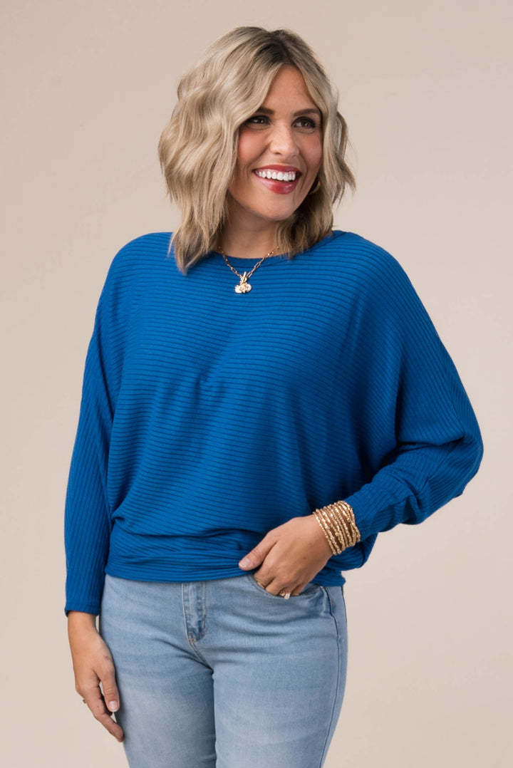 Brushed Ribbed Batwing Top