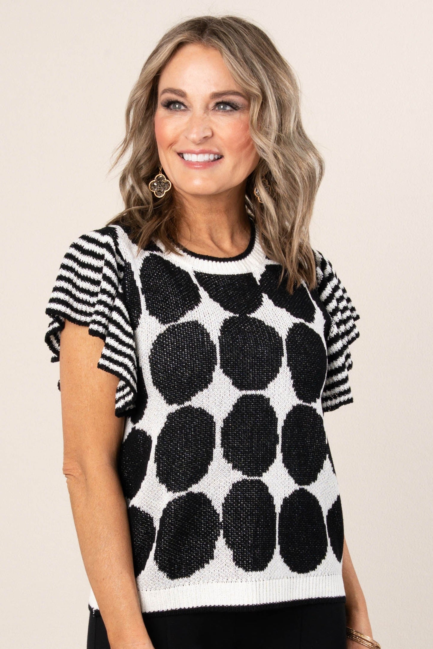 Polka Dot Striped Ruffle Sleeve Sweater *Final Sale*