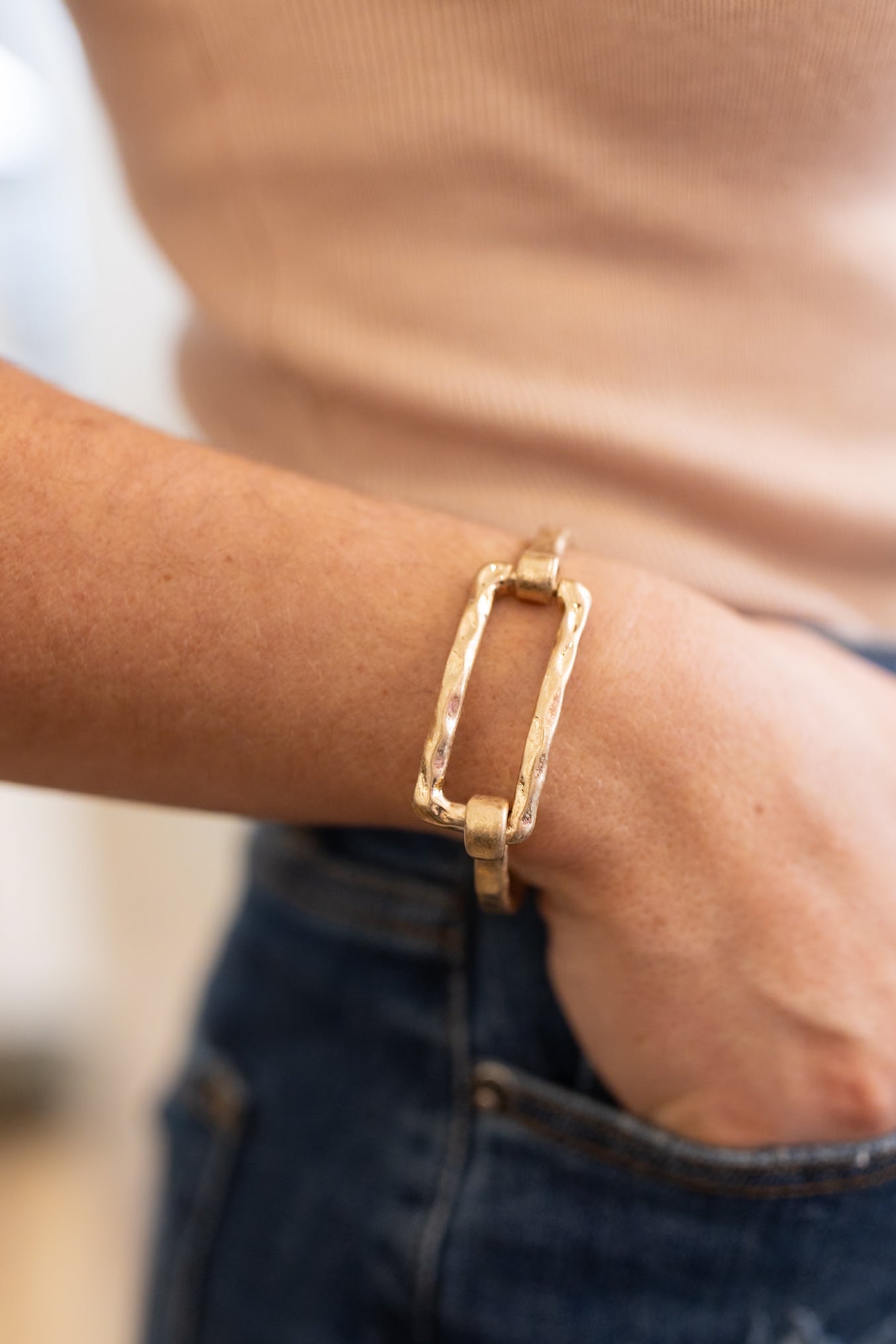 Hammered Rectangle Hinged Bracelet