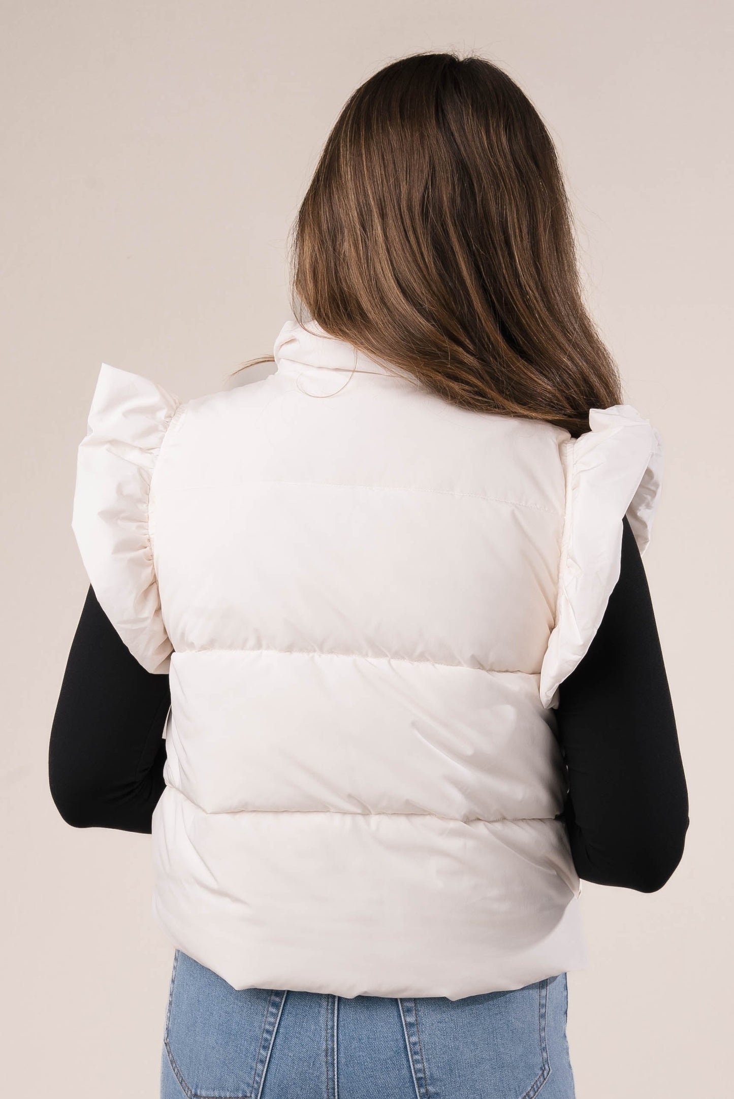 Ruffle Shoulder Bow Tie Puffer Vest *Final Sale*