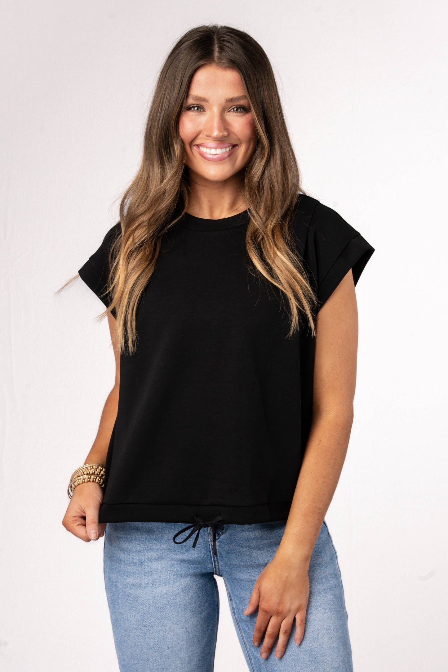 Cap Sleeve Drawstring Waist Top