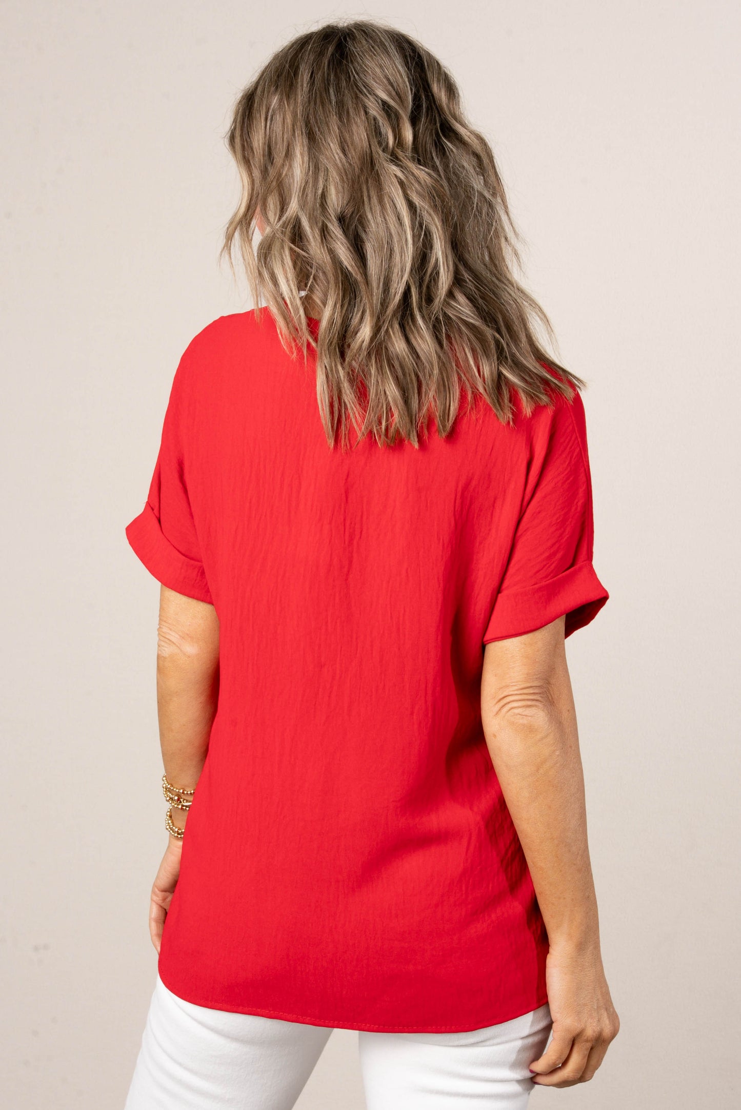 Front Pleat Cuffed Sleeve Top