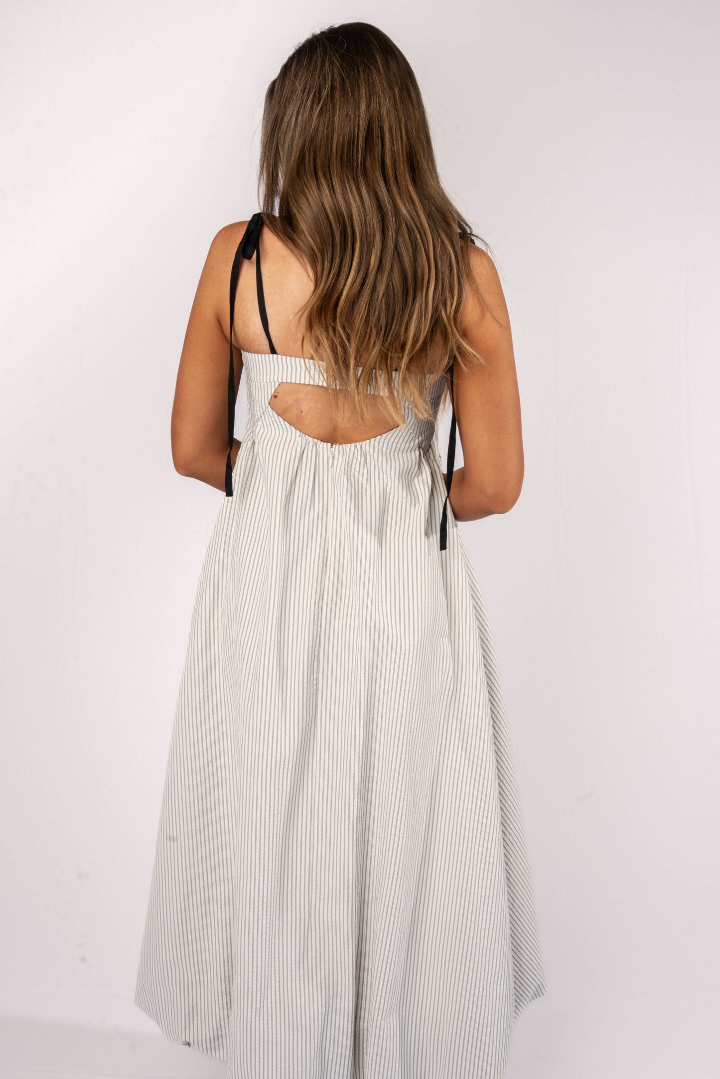 Striped Open Back Bubble Hem Maxi Dress