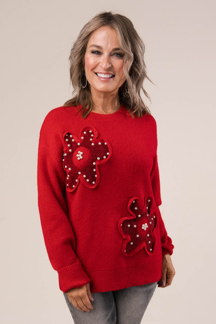 Pearl Embellished Flower Sweater *Final Sale*