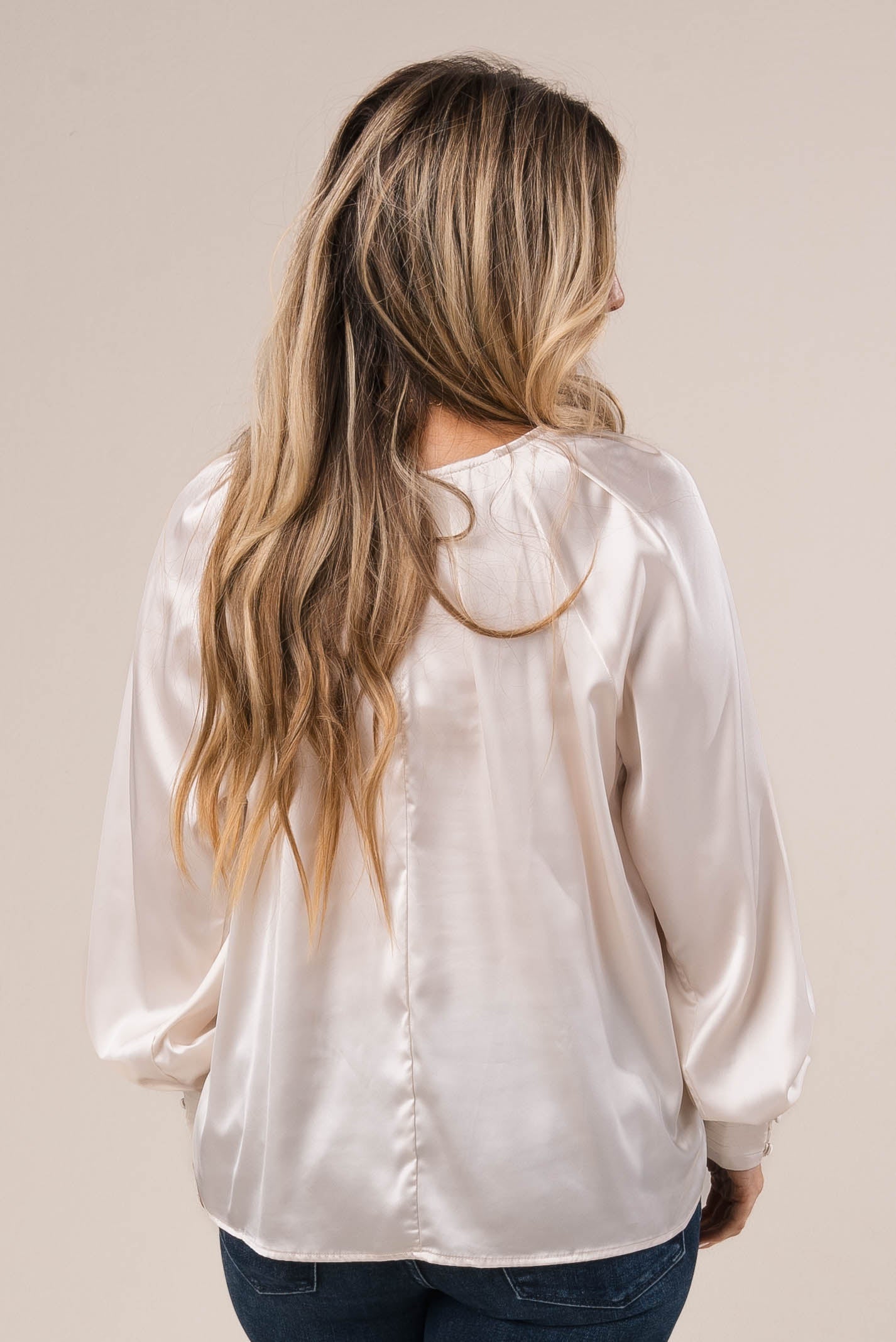Satin Pleated Button Cuff Blouse *Final Sale*