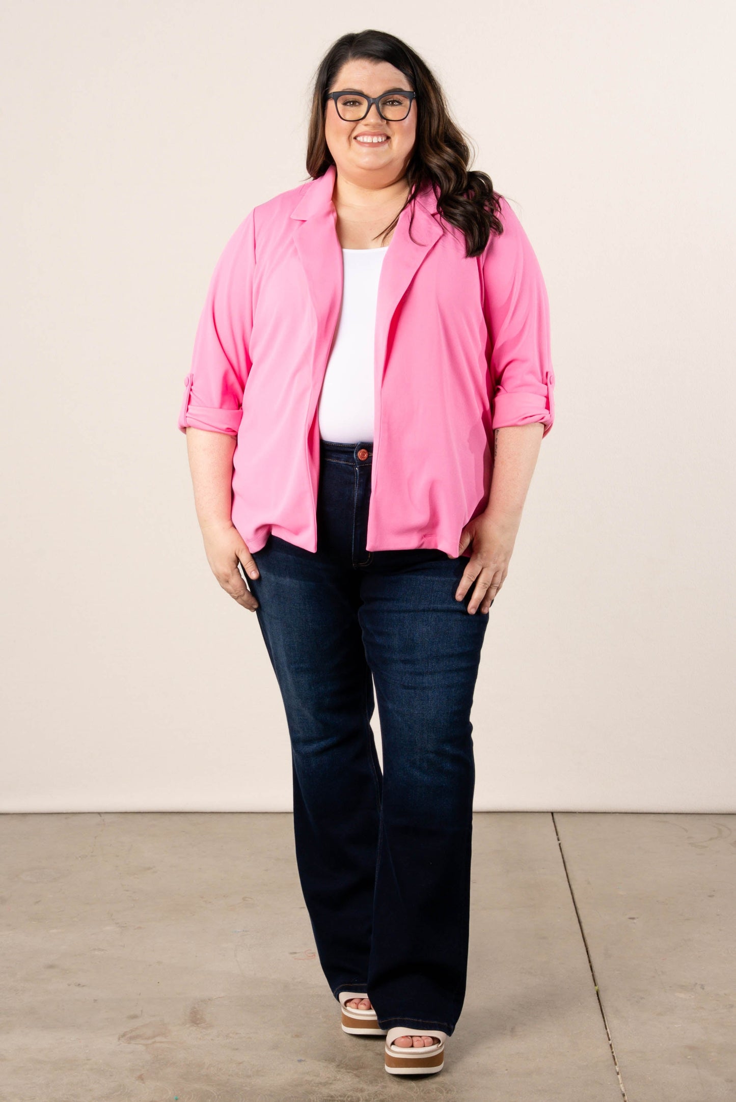 Open Front Tab Sleeve Blazer