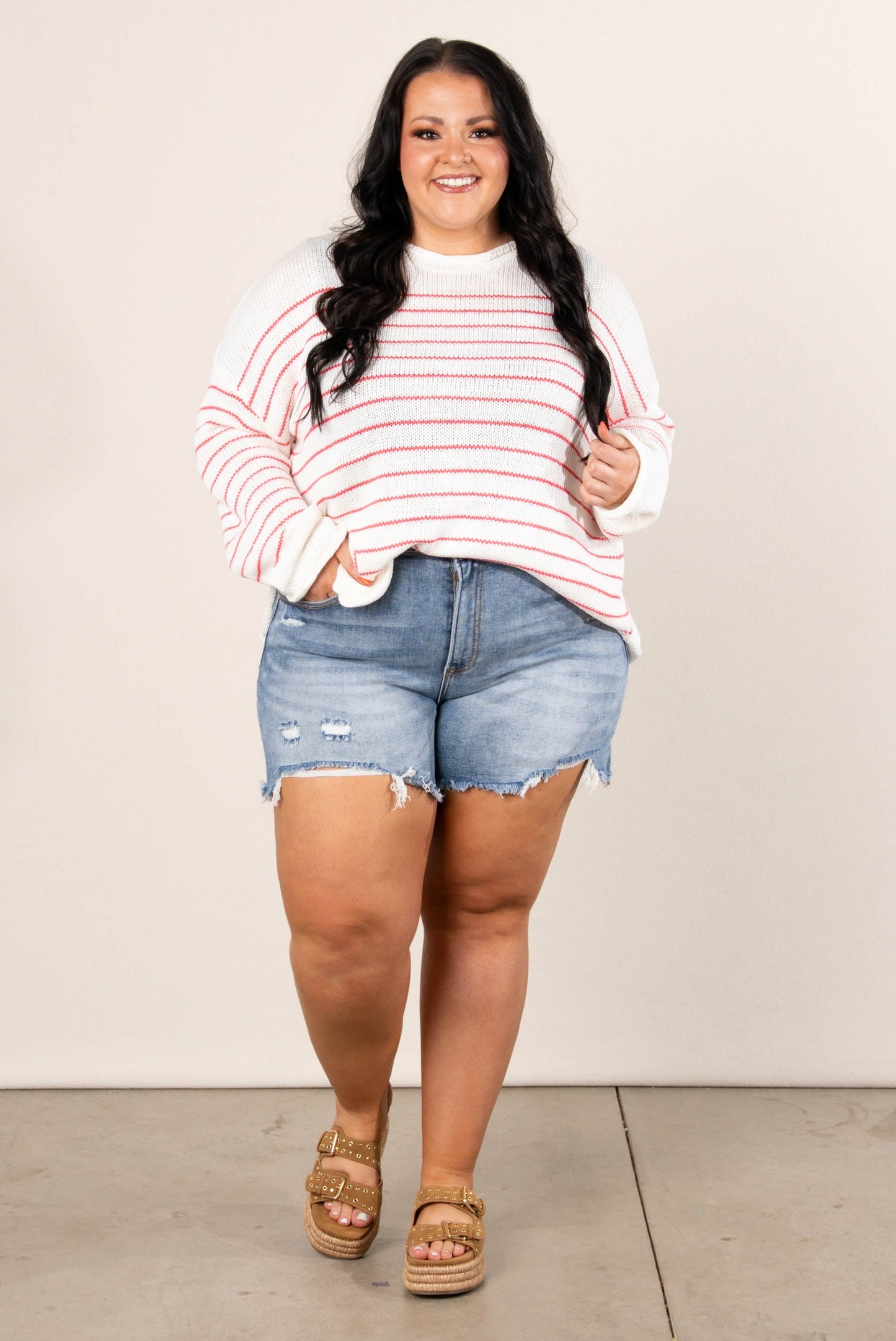 Striped Rolled Hem Sweater