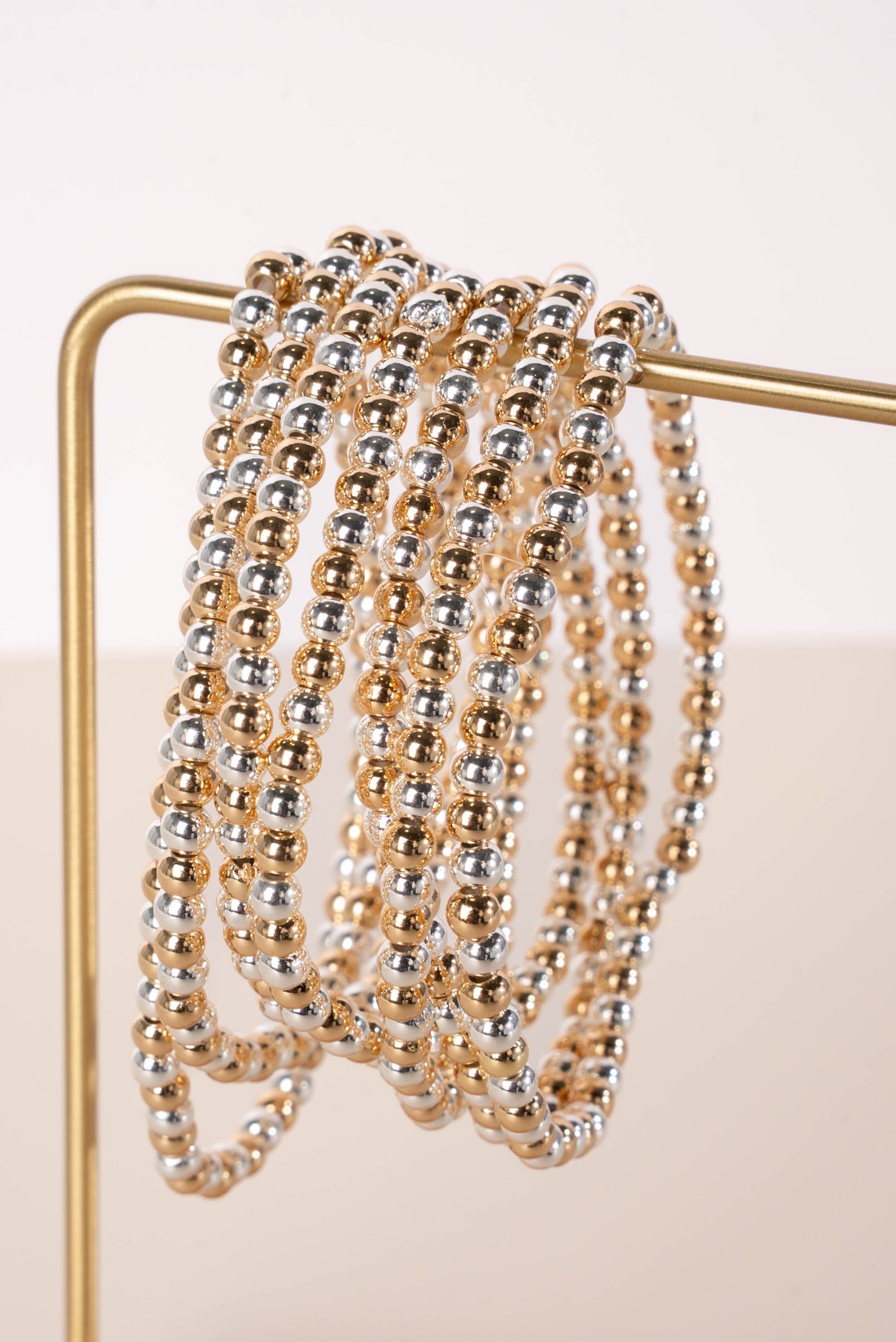 Mixed Metal Ball Beaded Bracelet Set