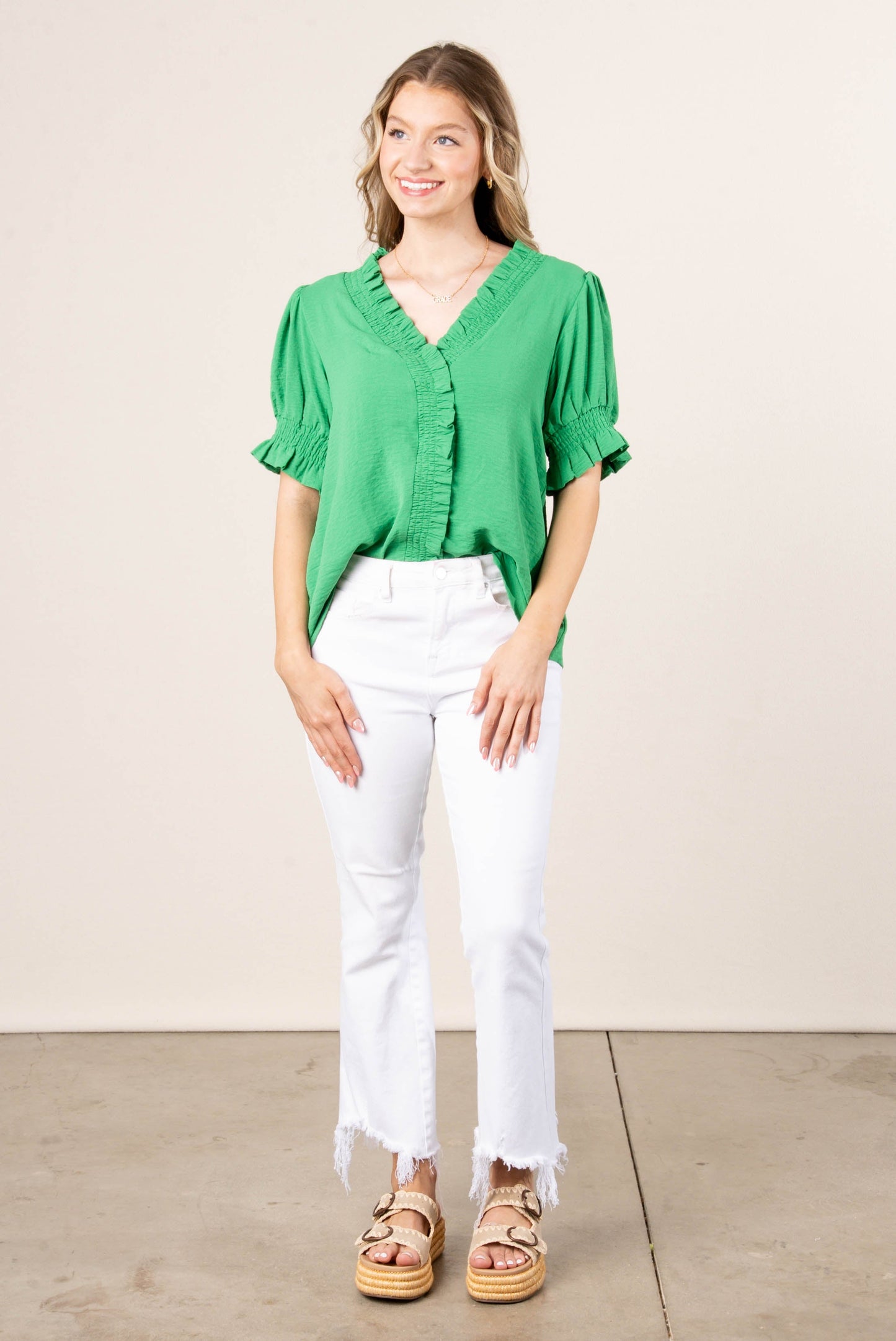 Smocked Ruffle Edge Blouse *Final Sale*