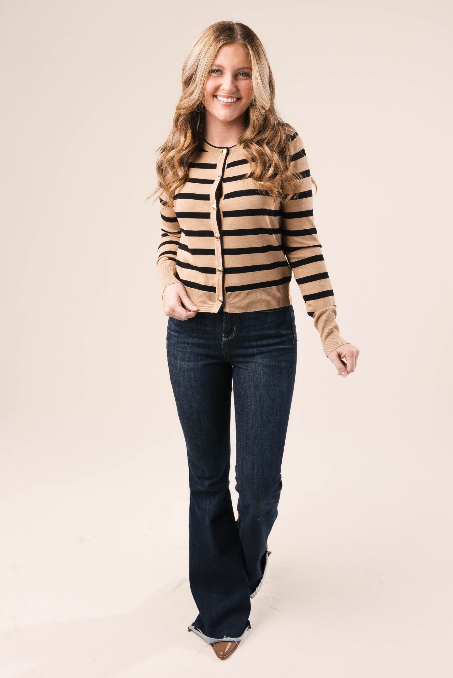 Striped Gold Button Sweater Cardigan