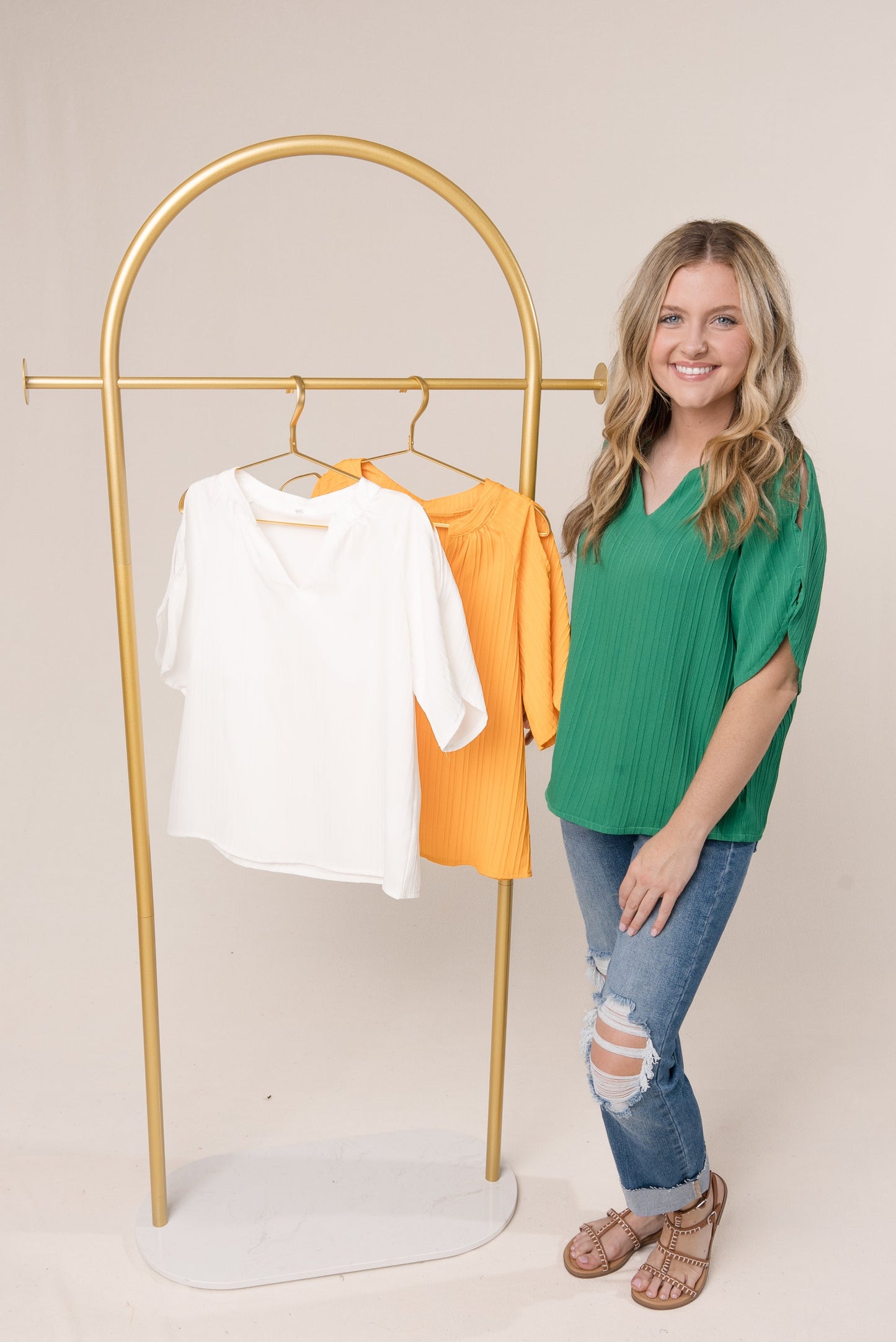 Raised Stripe Cold Shoulder Blouse