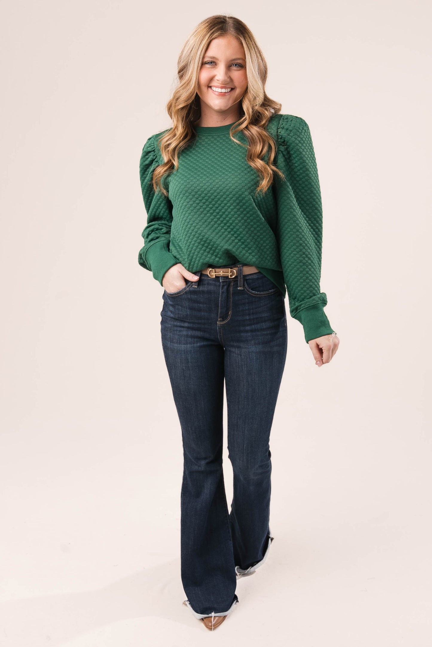 Embossed Pleated Shoulder Top