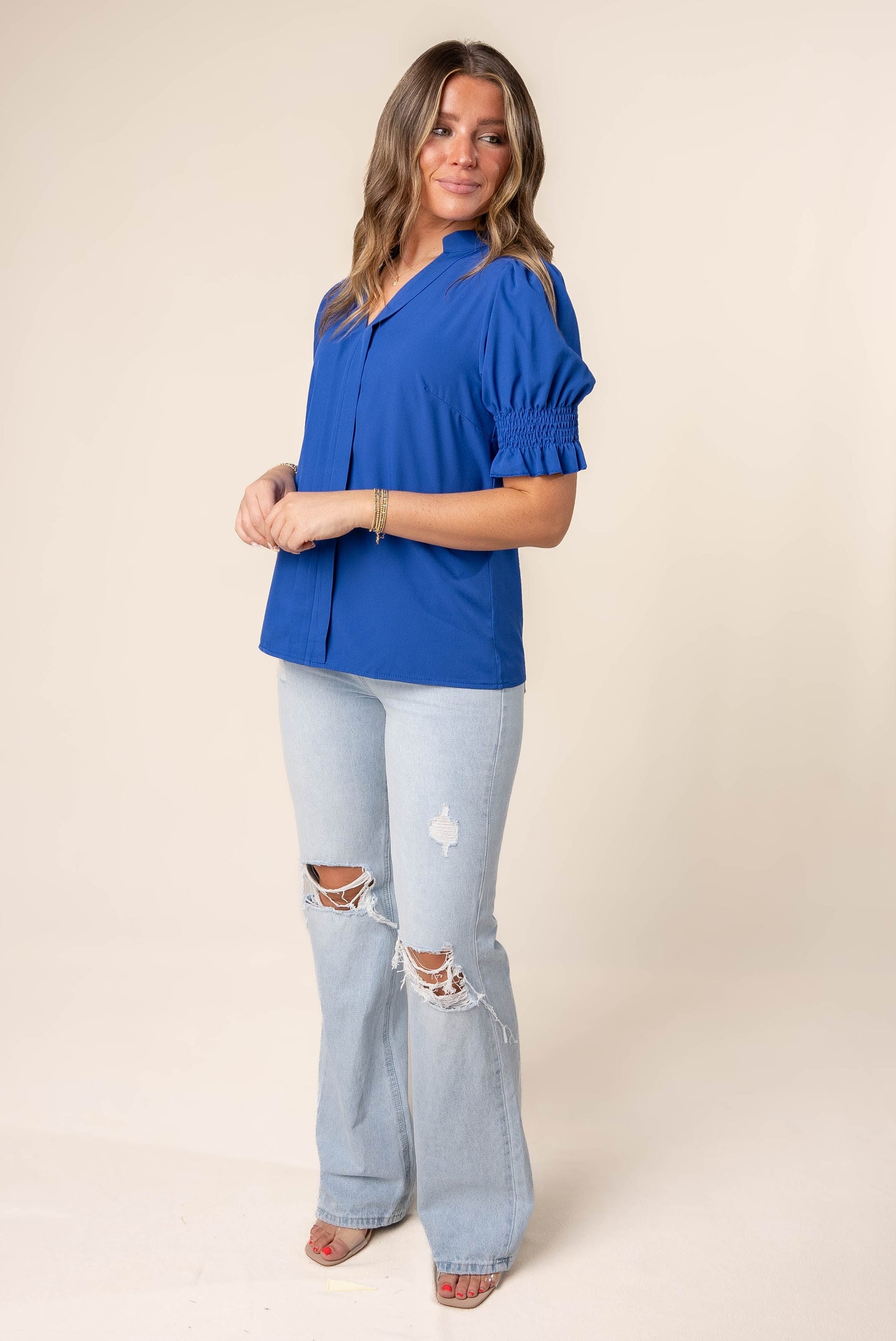 Pleat Front Smocked Sleeve Blouse *Final Sale*